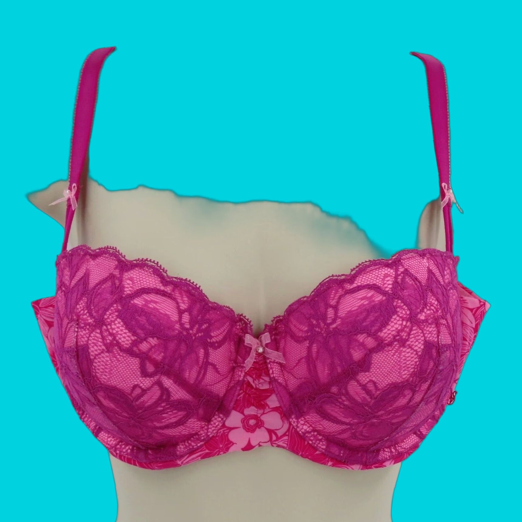 Victoria's Secret Victoria's Secret Balconet Bra 36C Pink Floral Lace Padded Underwire Bow Womens Size ONE SIZE - 1 Thumbnail