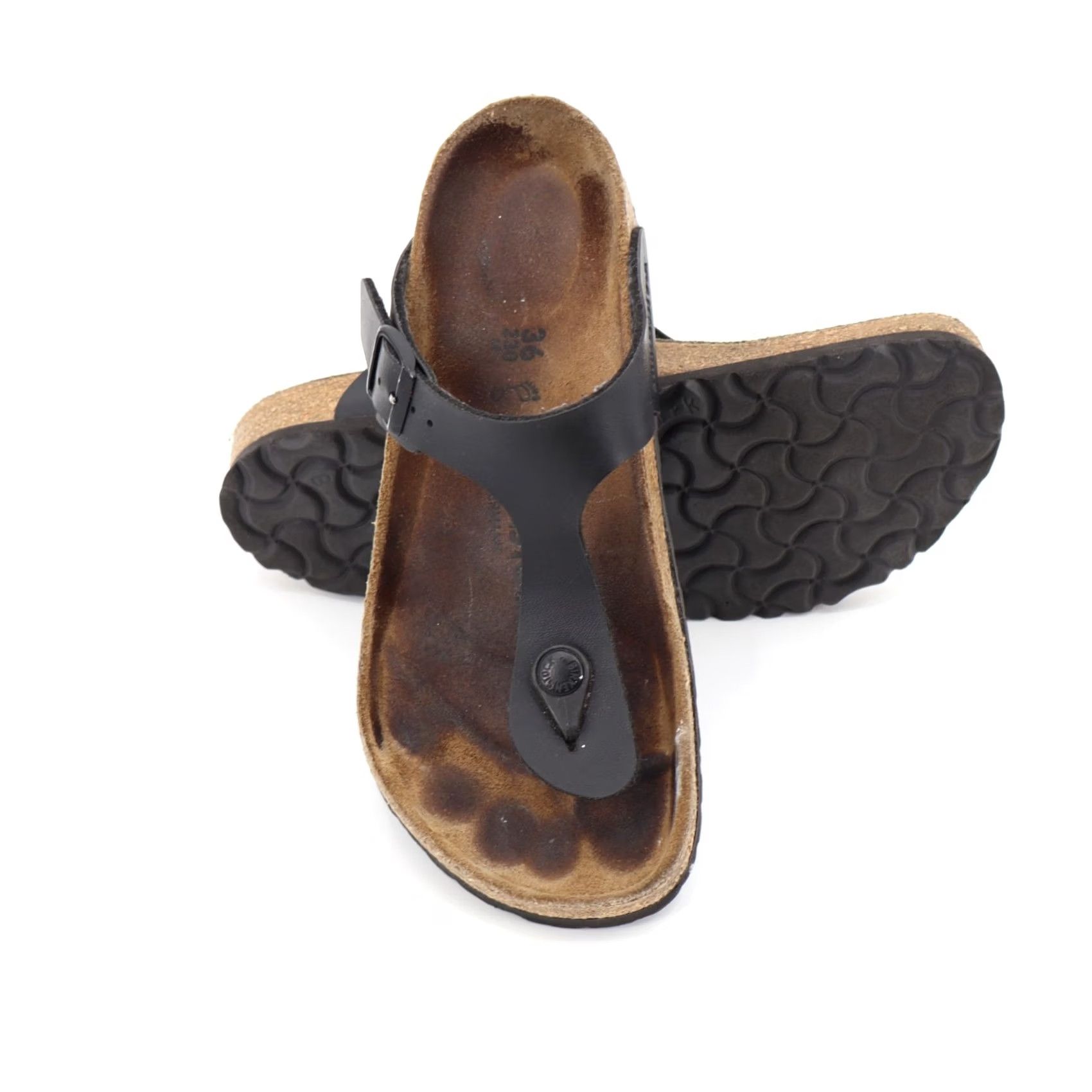 Birkenstock Birkenstock Gizeh Sandal Women's 36 Nubuck Leather Cork Rubber Thong Black/Brown Leather, Cork, Rubber, Gizeh Model, Vintage No, 6 US, 36 EU Size US 6 / IT 36 - 3 Thumbnail