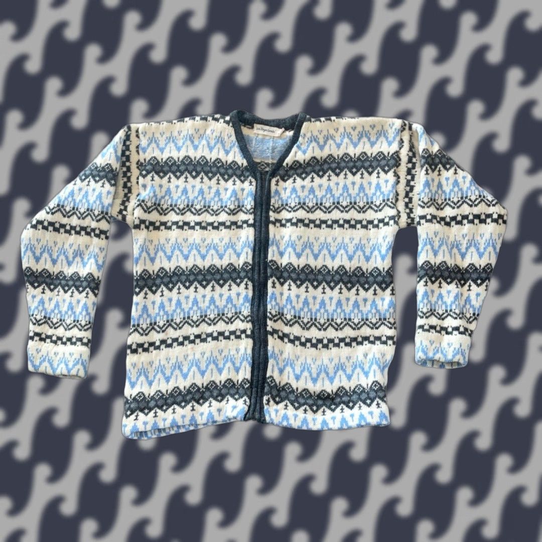 Vintage VINTAGE Nordic Icelandic Design 100% Virgin Worsted Wool Sweater Jacket Women M Full Zip Blue Gray Cream Cardigan Womens Size M / US 6-8 / IT 42-44 - 1 Thumbnail