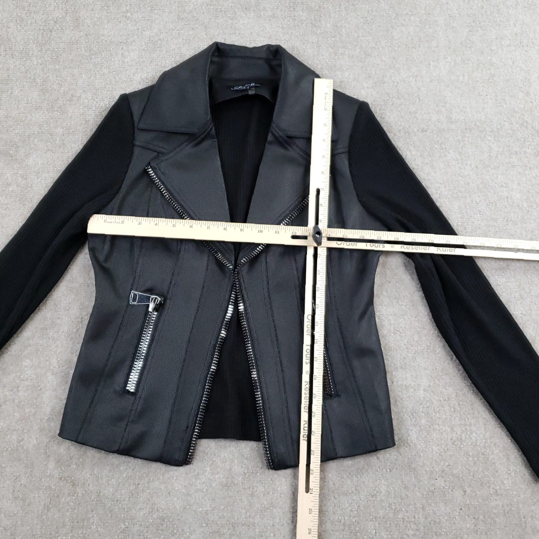 Vintage Charlie B Jacket Womens Small Black Faux Leather Moto Faux Zip C6273-704B Size S / US 4 / IT 40 - 2 Thumbnail