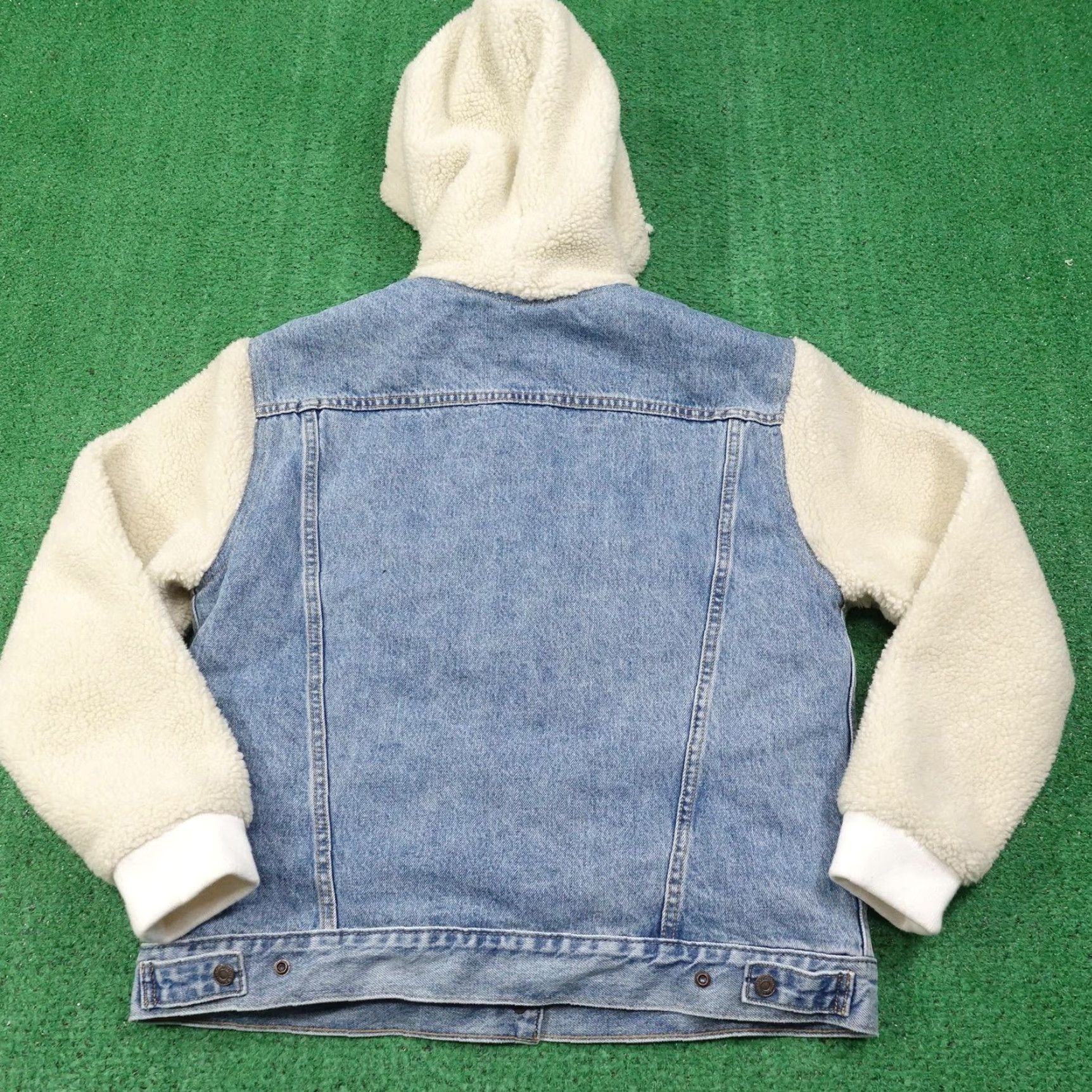 Levi's VINTAGE Levis Denim Trucker Jacket Womens Large Ex-Boyfriend Sherpa Sleeve Hood Premium Size L / US 10 / IT 46 - 4 Thumbnail