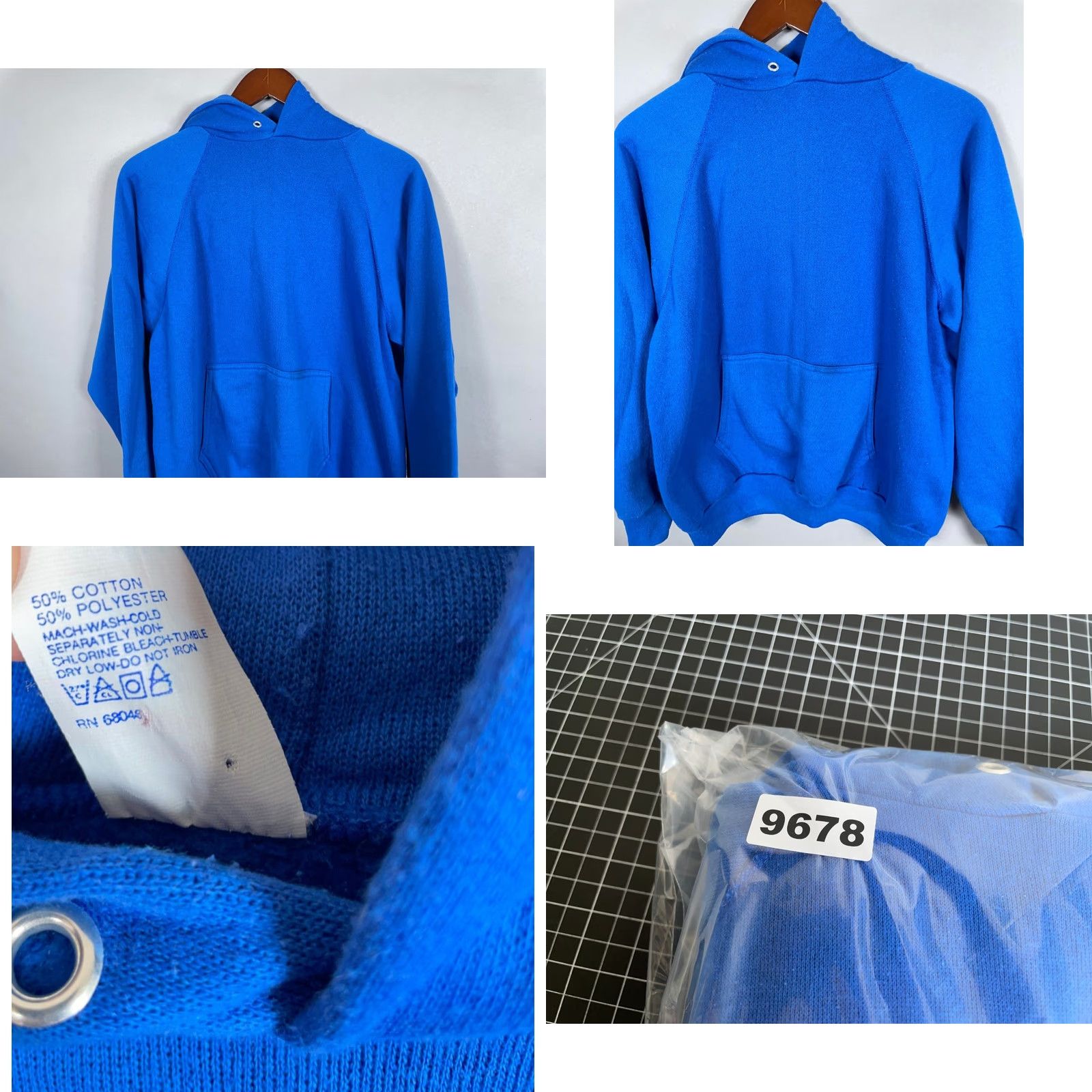 Tultex VINTAGE Tultex Hoodie Mens Large Blue Raglan Sleeves 50/50 Solid Sweatshirt Pullover Crew Neck Front Drawstring Missing Tags Size US L / EU 52-54 / 3 - 8 Thumbnail