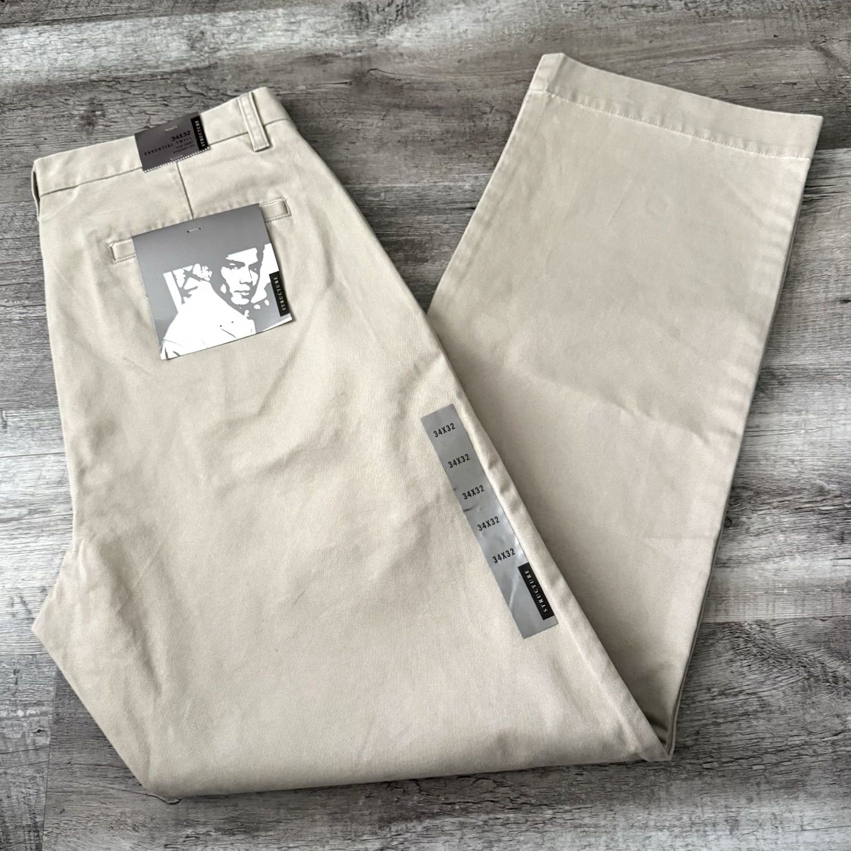 Essentials Structure Essential Twill Pants Mens Size 34x32 Khaki Flat Front Straight NEW Size US 34 / EU 50 - 7 Thumbnail