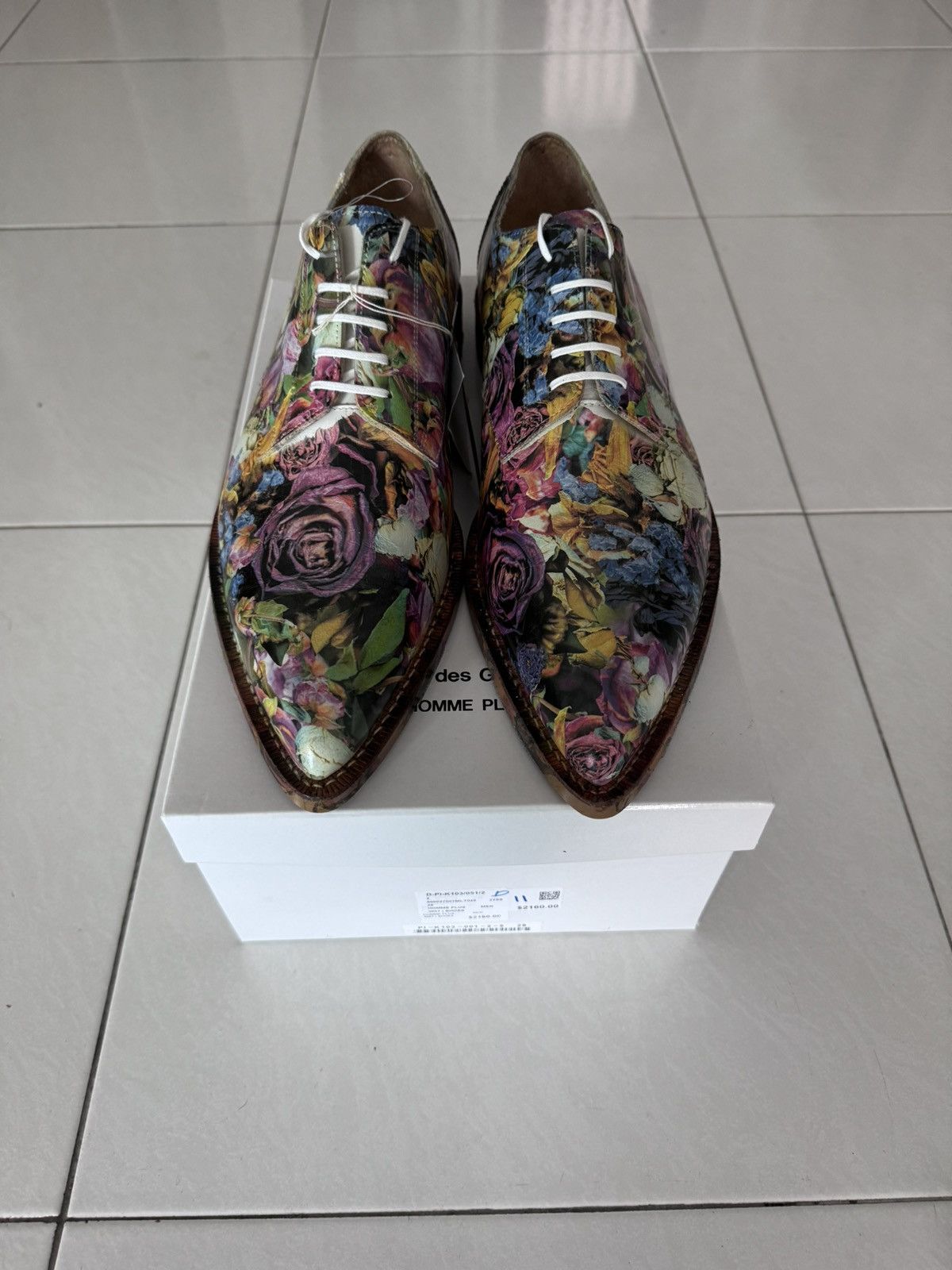image of Comme Des Garcons x Comme Des Garcons Homme Plus Floral Print Leather Shoes Spring23 in Pink (Size 