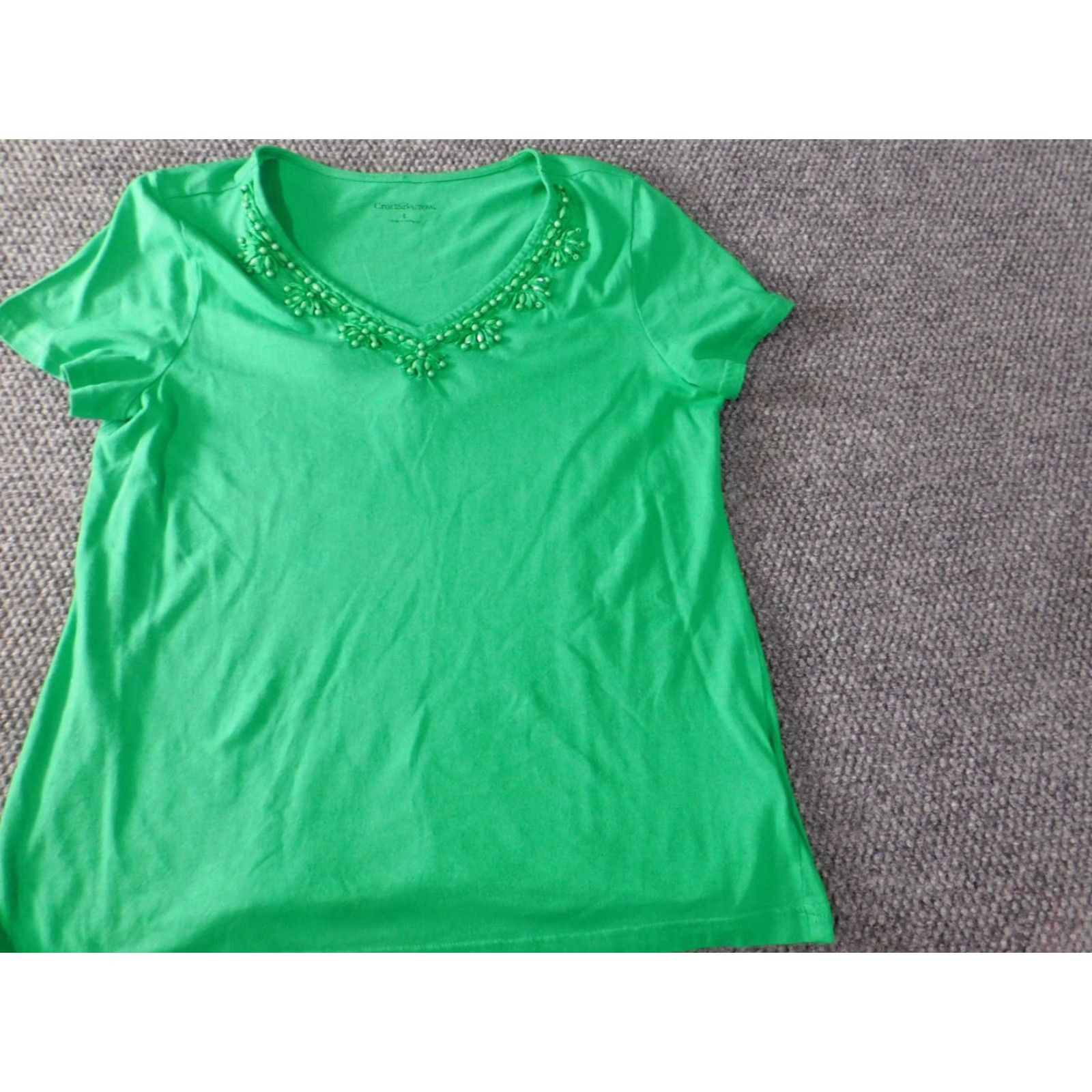 Croft & Barrow Croft & Barrow Womens Blouse Large Green Pullover V-Neck Stretch Cotton Rayon Casual Button Floral Long Sleeve Regular Classic Breathing Mockup? Size L / US 10 / IT 46 - 2 Thumbnail