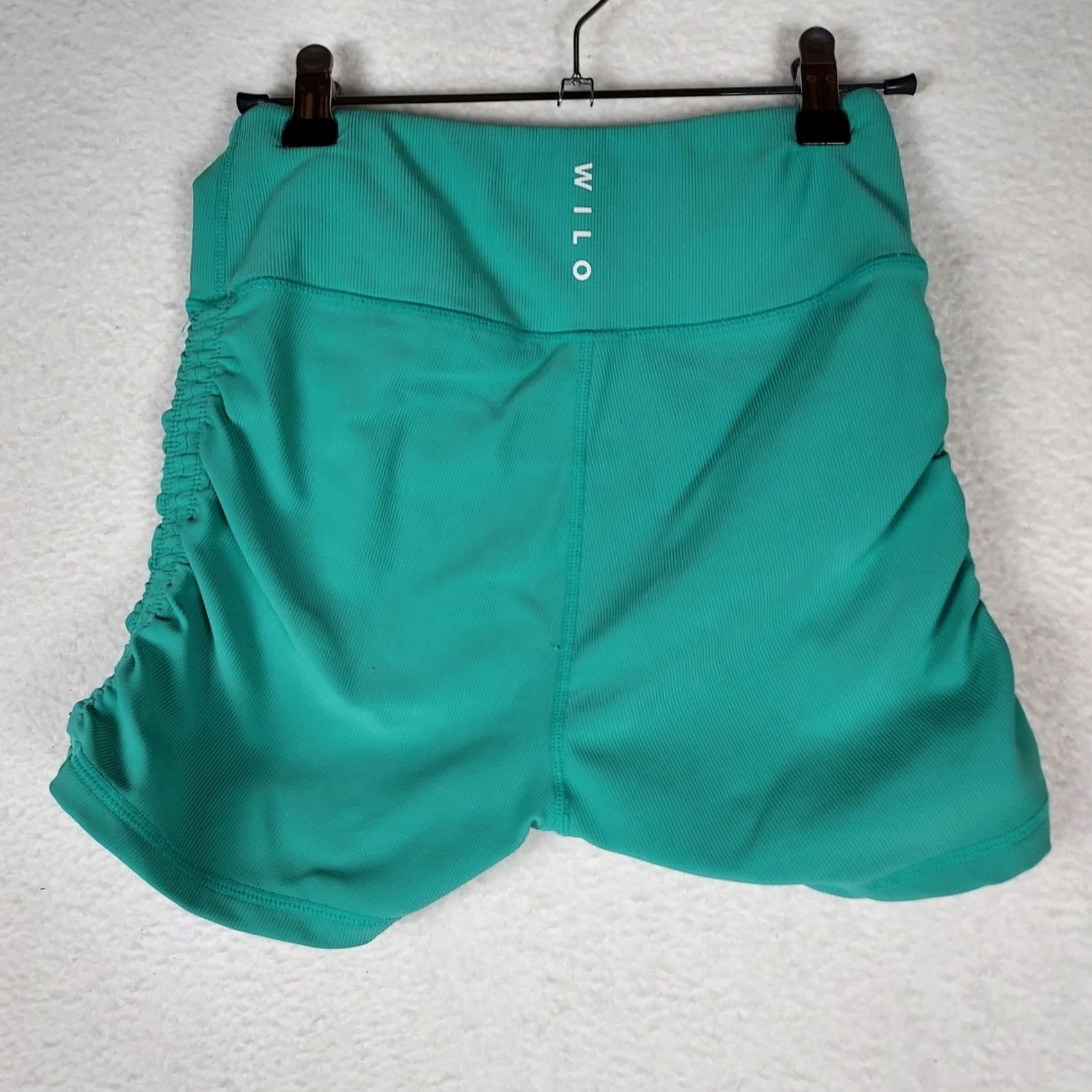 Vintage Wilo The Label Biker Shorts Womens M Teal Ruched High Rise Spandex Activewear Gym Training Summer Spring Womens Size 32" / US 10 / IT 46 - 2 Thumbnail