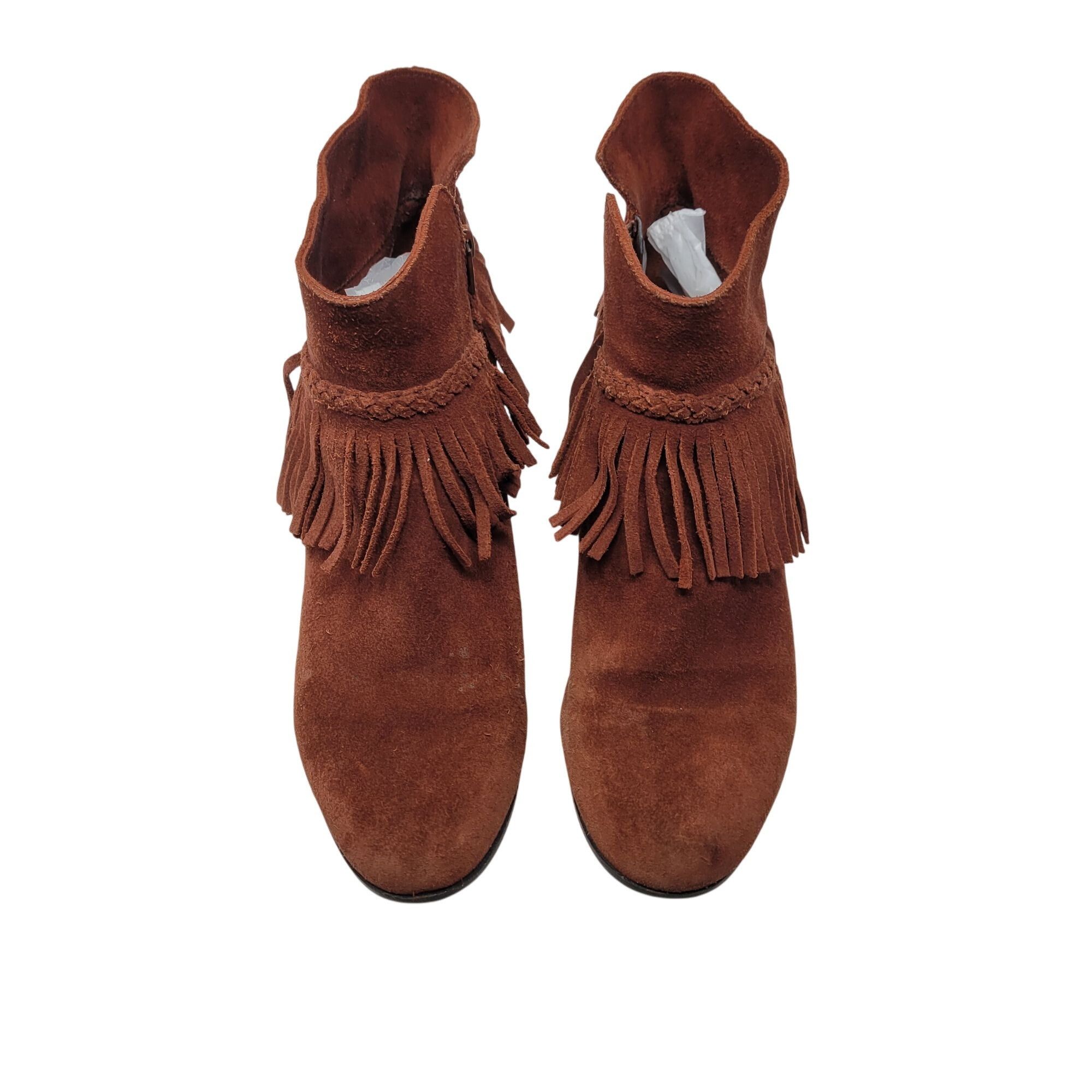 Designer Gianni Bini Rust Brown Suede Fringe Western Ankle Booties 9 Size US 9 / IT 39 - 4 Thumbnail