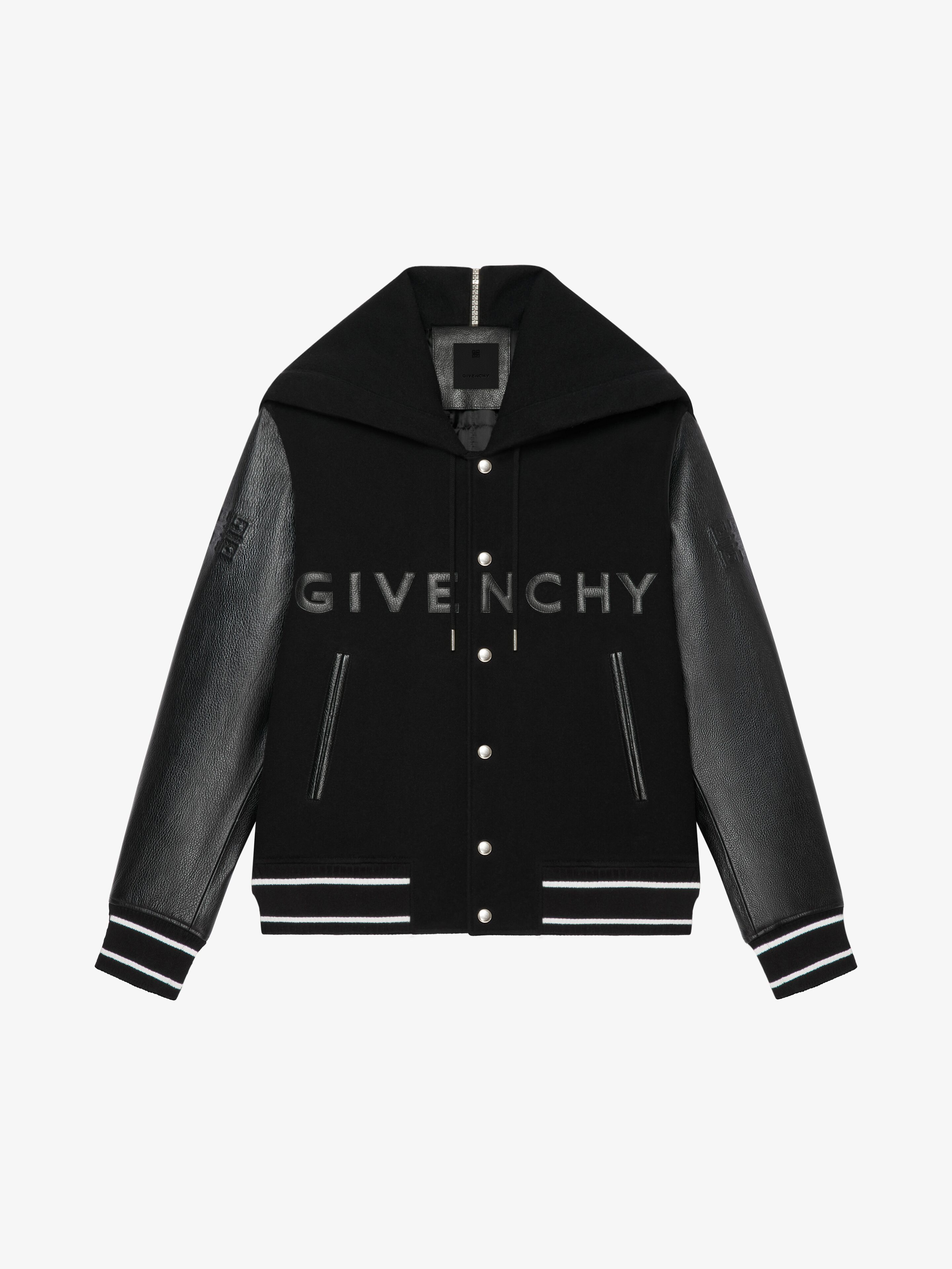 o1w1db10925 Hood Varsity Wool & Grained Leather Jacket Black