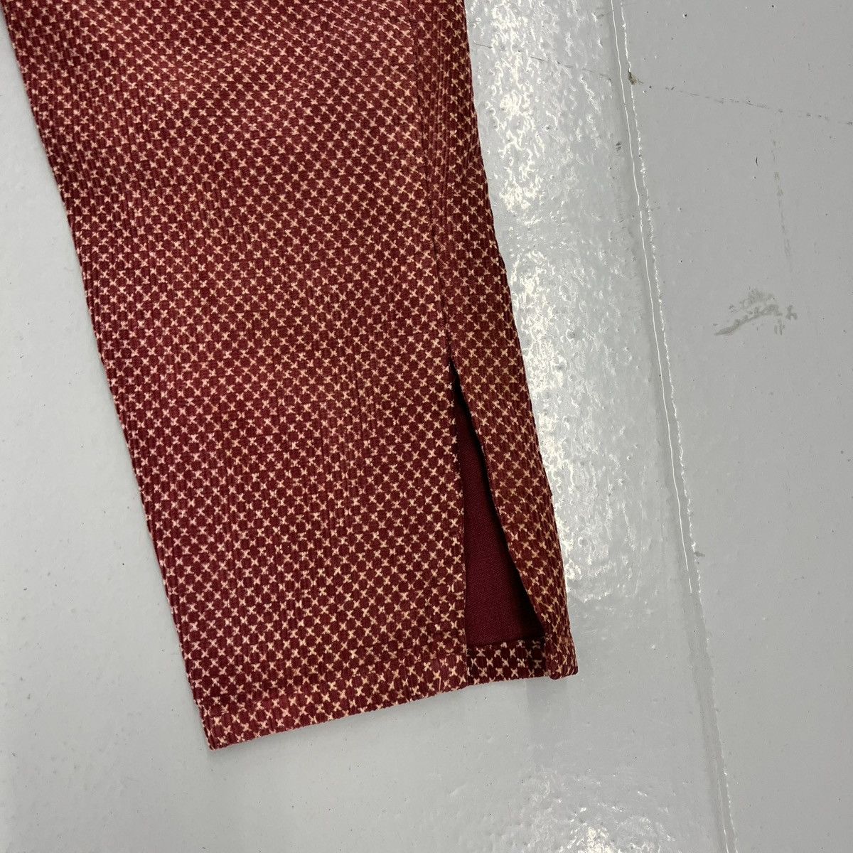 Other Vintage 60s Red Printed Corduroy Side Zip Pants 22x25 Size 22" - 4 Thumbnail