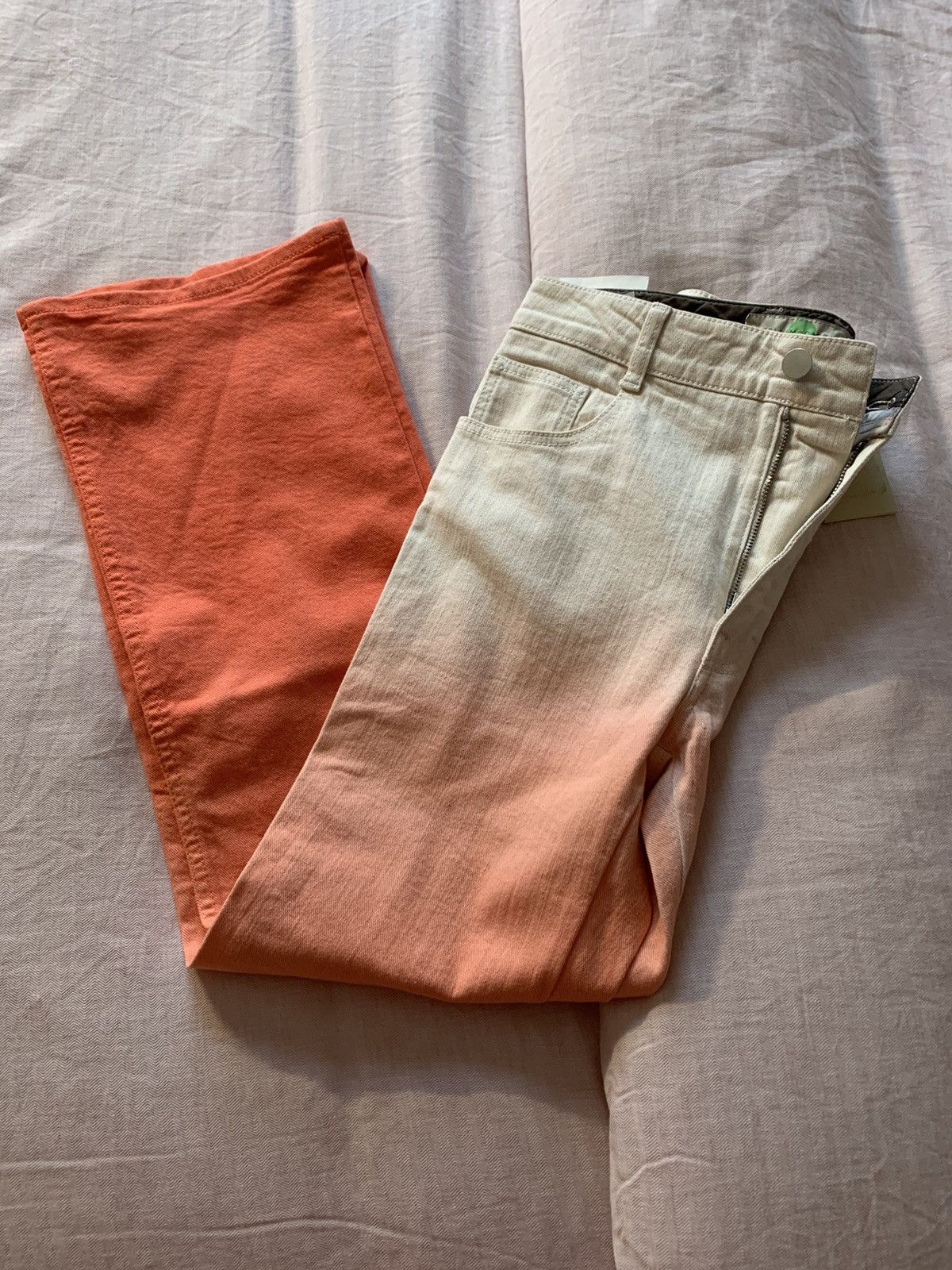 image of Stella Mccartney $500 Orange Gradient Denim Jeans Cropped Short Straight, Women's (Size 26)