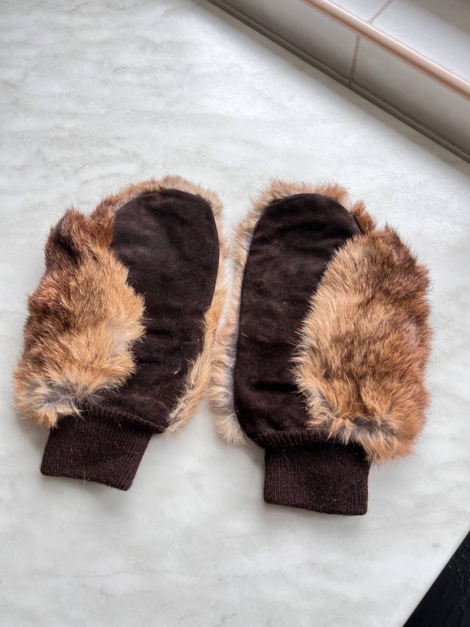 Japanese Brand Vintage 80’s Real Fur Leather Avant Garde y2k Brown Gloves Size ONE SIZE - 3 Thumbnail