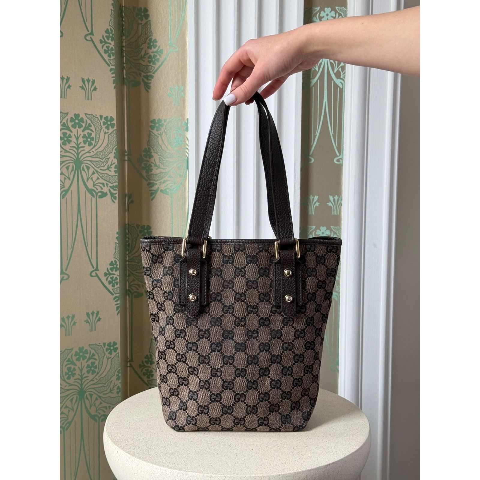 Gucci Gucci Monogram GG Jaquard Canvas Grey Brown Small Tote Hand Size ONE SIZE - 1 Thumbnail