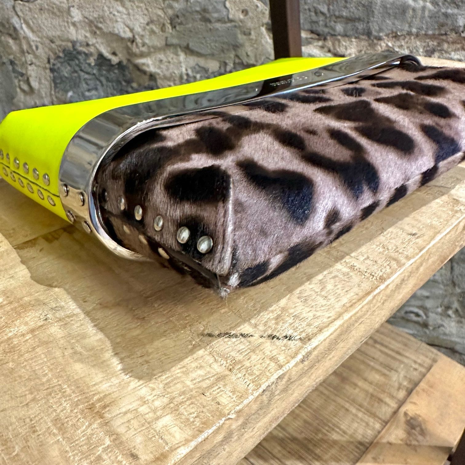 Jimmy Choo Jimmy Choo Neon Yellow Pony Hair Leopard Daphne Clutch Size ONE SIZE - 6 Thumbnail