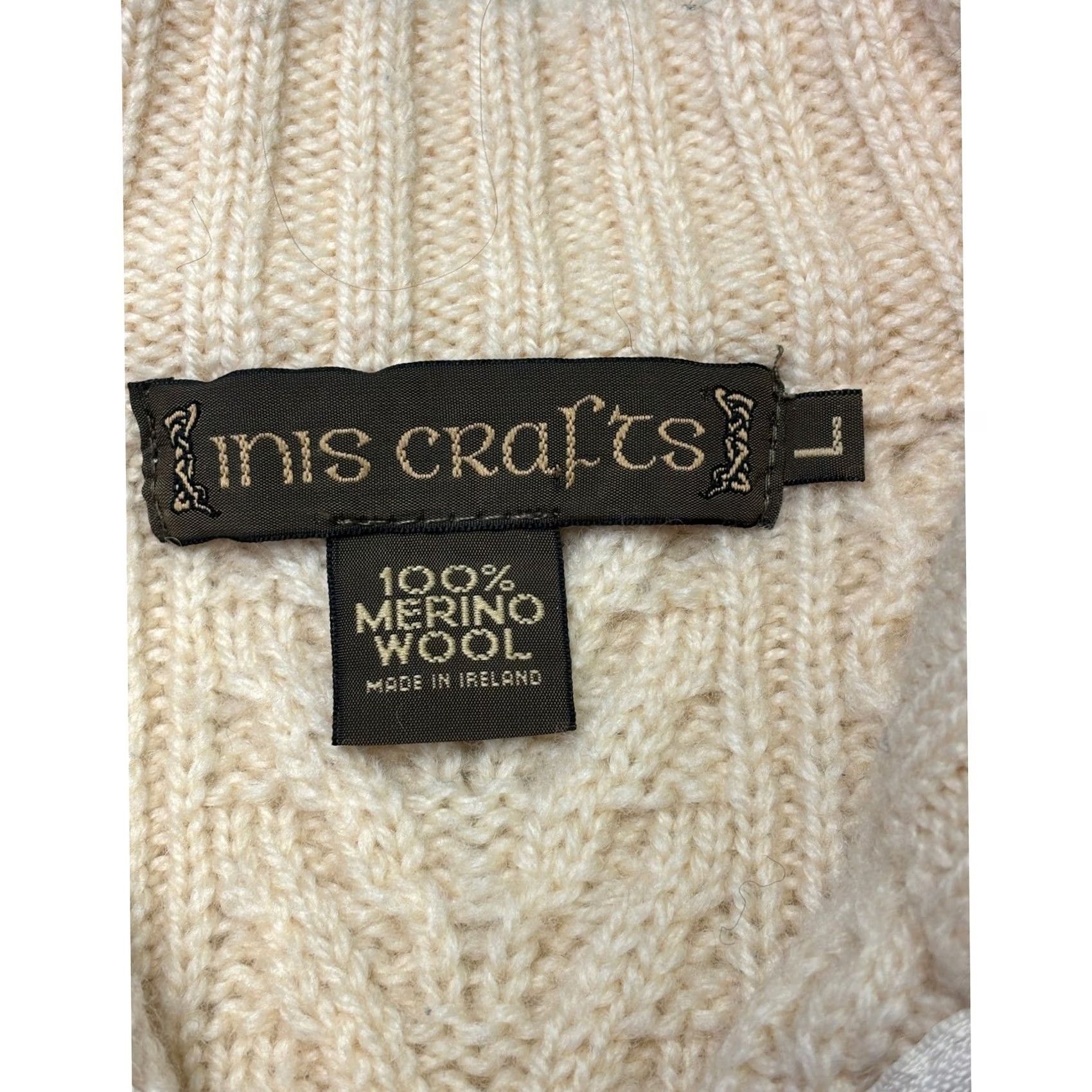 Vintage Inis Crafts Cream Cable Knit Full Zip Merino Wool Sweater Size L Irish Vintage Size L / US 10 / IT 46 - 2 Thumbnail