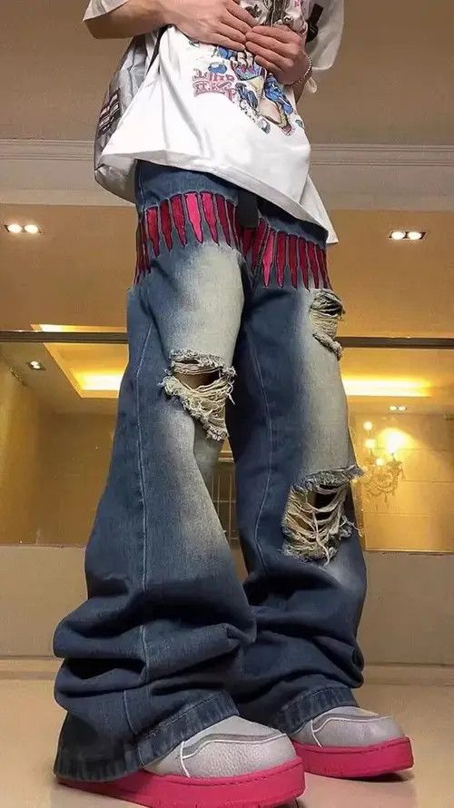 Japanese Brand × Jean Retro high street design embroidered ripped jeans Size US 32 / EU 48 - 4 Thumbnail
