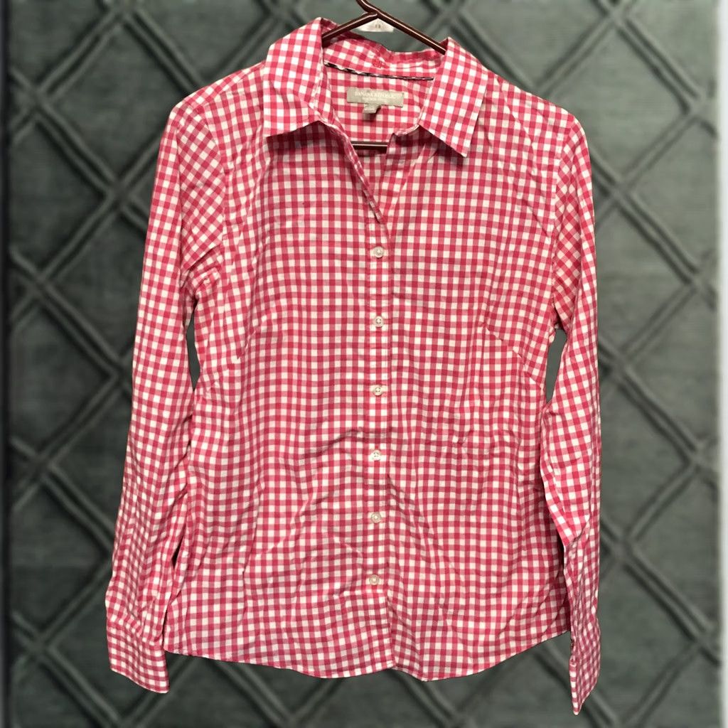 Banana Republic Banana Republic Shirt Pink White Plaid Button Up L/S check collar Size 10 M Size L / US 10 / IT 46 - 1 Thumbnail