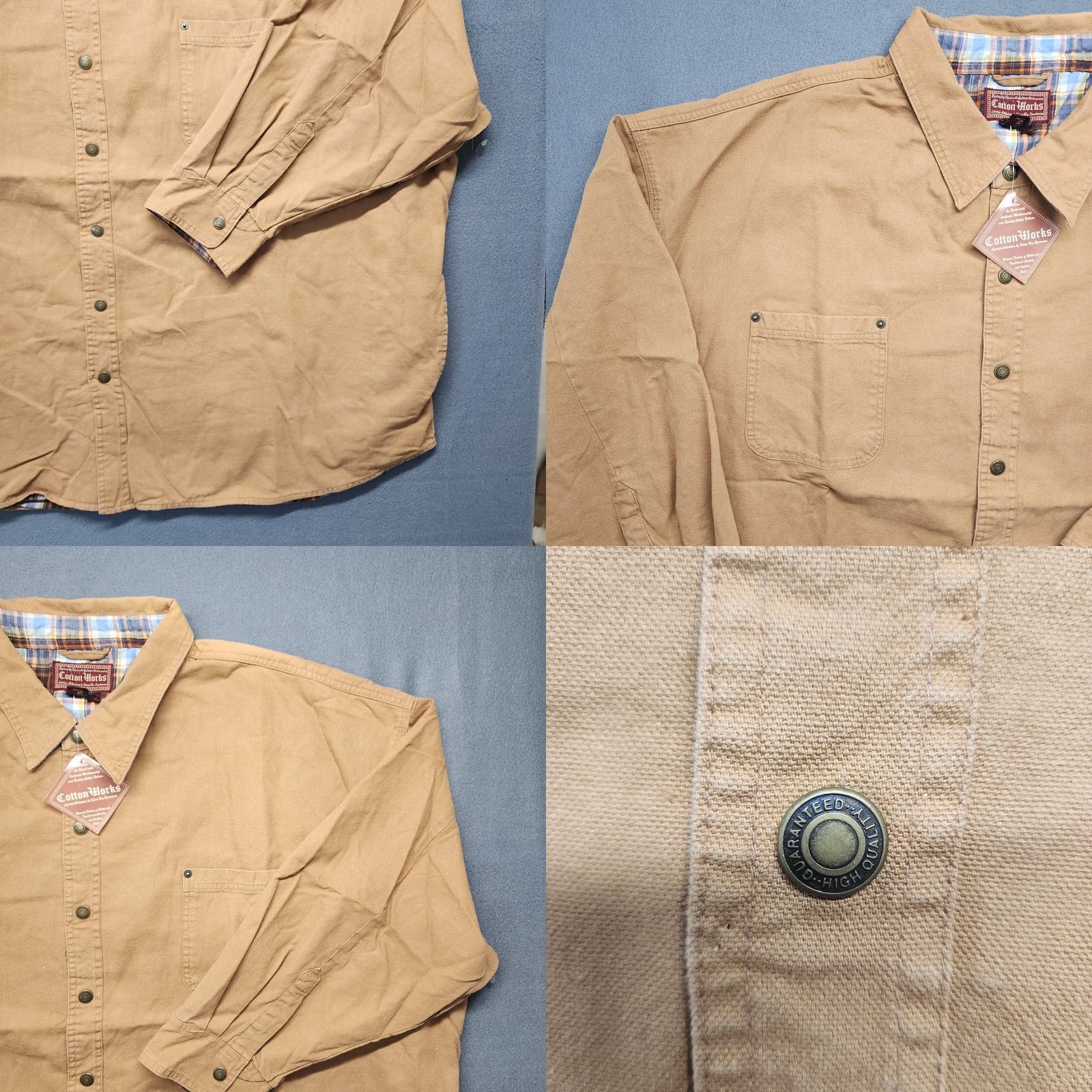 Vintage VINTAGE Cotton Works Shirt Shacket 4X Tan Snap Pockets Lightweight Flannel Lined NEW Men Long Sleeve Button-Up Collared Snap Closure Boys? Size US XXL / EU 58 / 5 - 9 Thumbnail