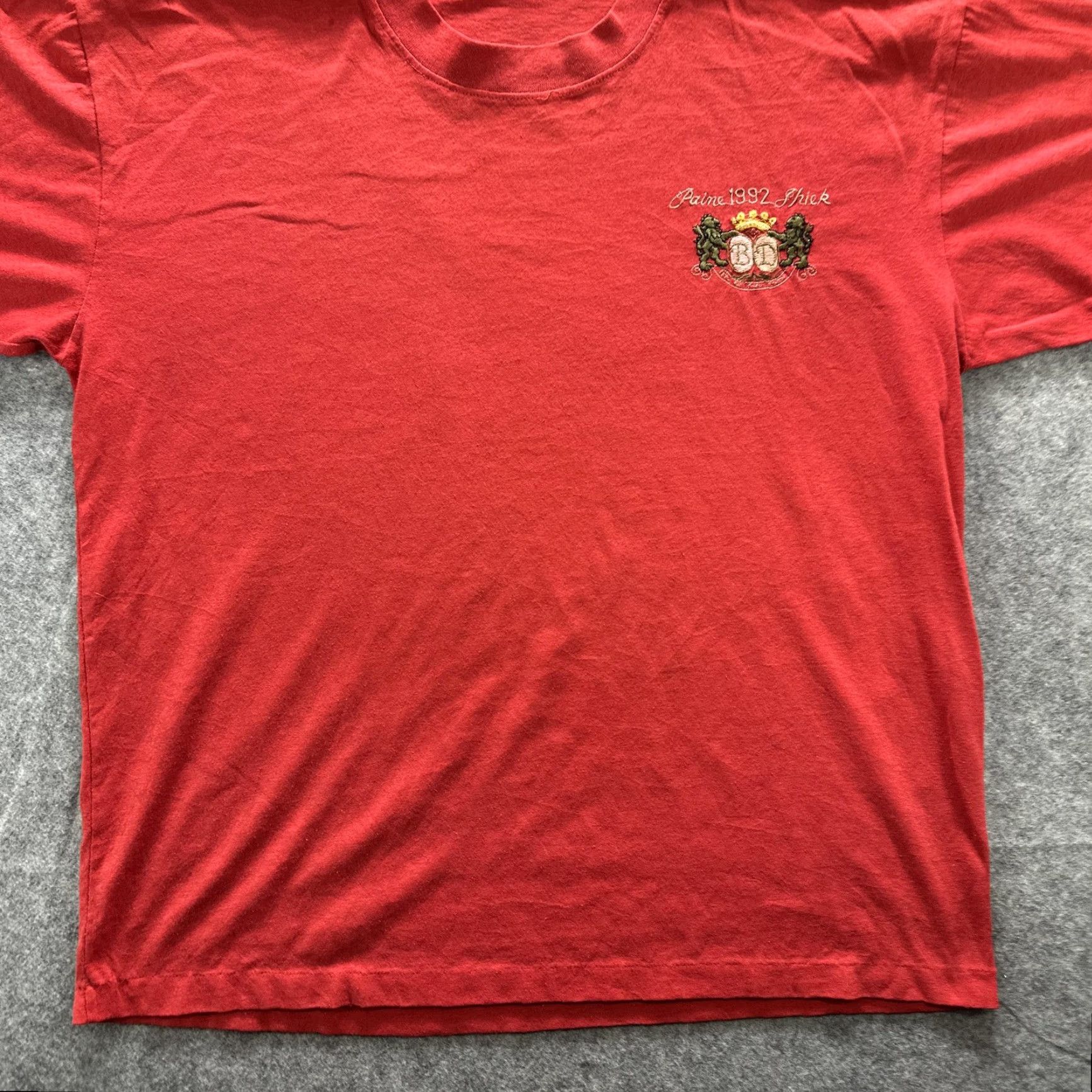 Vintage Jinji Shirt Mens Large Red Crest Embroidered 1992 Graphic Tee VTG Top Crew Neck Short Sleeve Size US L / EU 52-54 / 3 - 4 Thumbnail