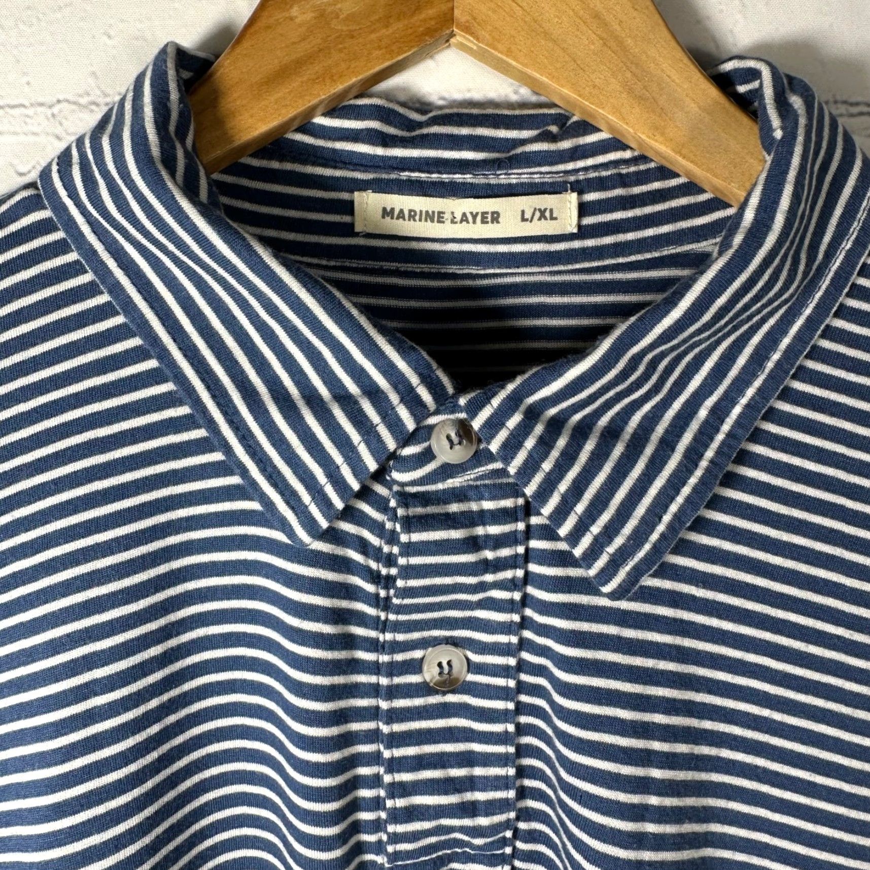 Marine Layer Marine Layer Polo Shirt Striped Blue White Supima Cotton Modal L/XL Mens Size US L / EU 52-54 / 3 - 2 Thumbnail