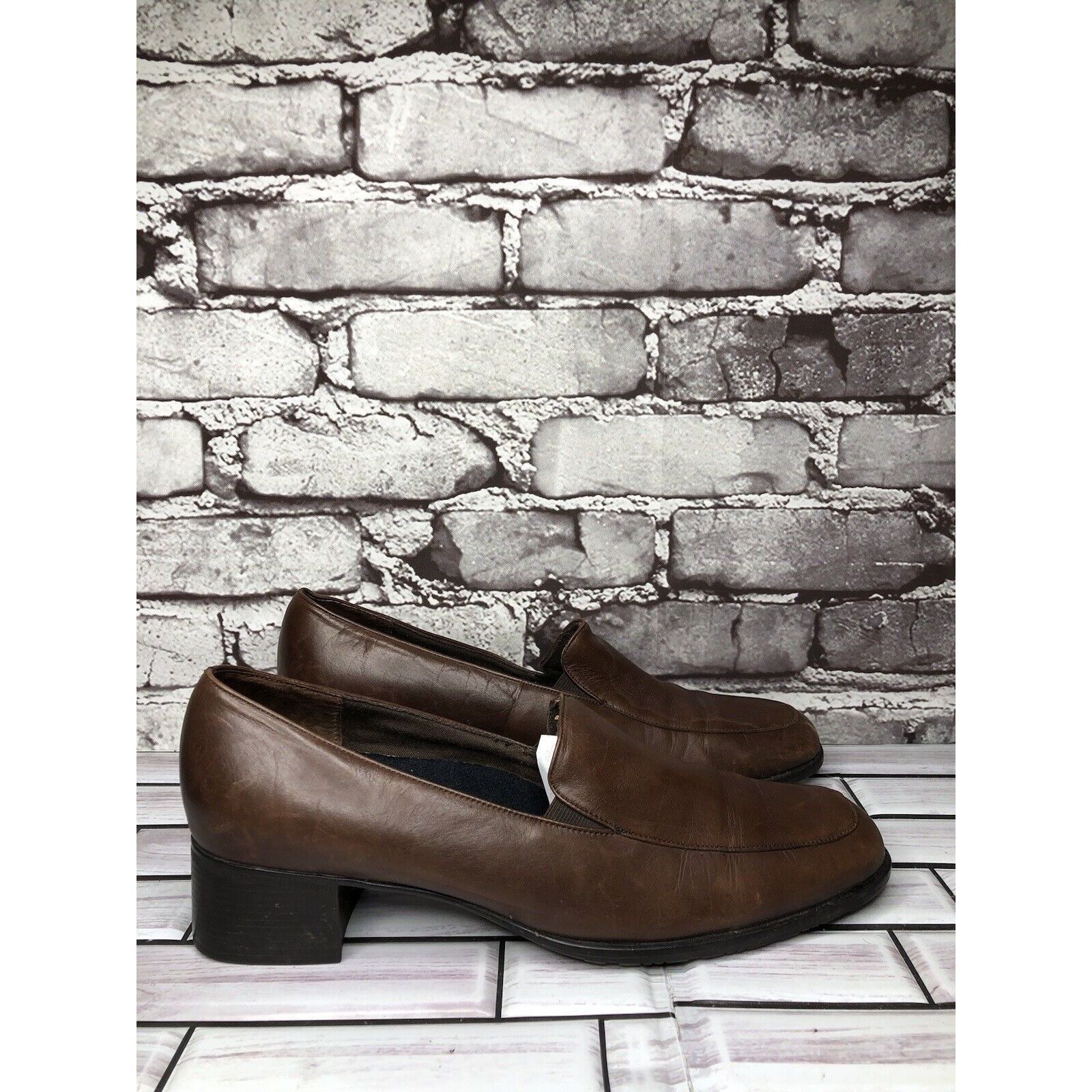 Other Munro American Brown Leather Slip On Square Toe Heel Loafers Size US 10 / IT 40 - 3 Thumbnail