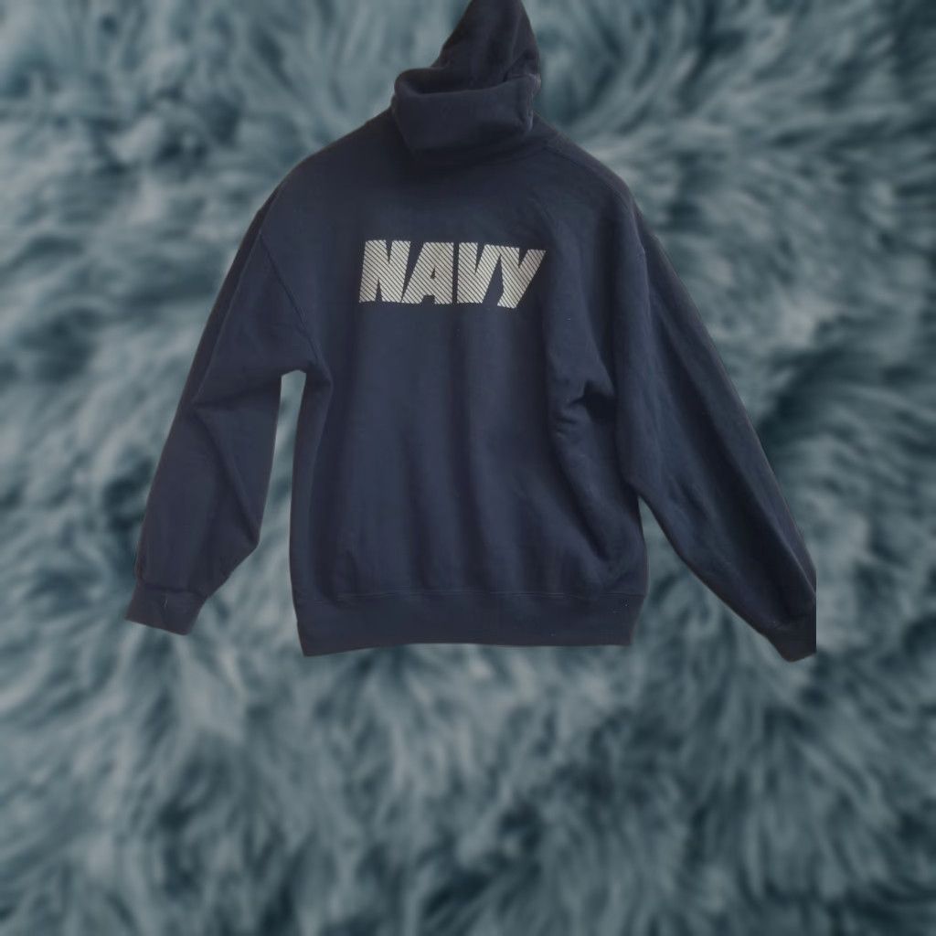 Soffe VINTAGE Soffe US Navy Sweater Hoodie Mens Medium Blue Pullover Logo Graphic Print Hooded Pockets Reflective | USA Made | Gym & Training Size US M / EU 48-50 / 2 - 1 Thumbnail