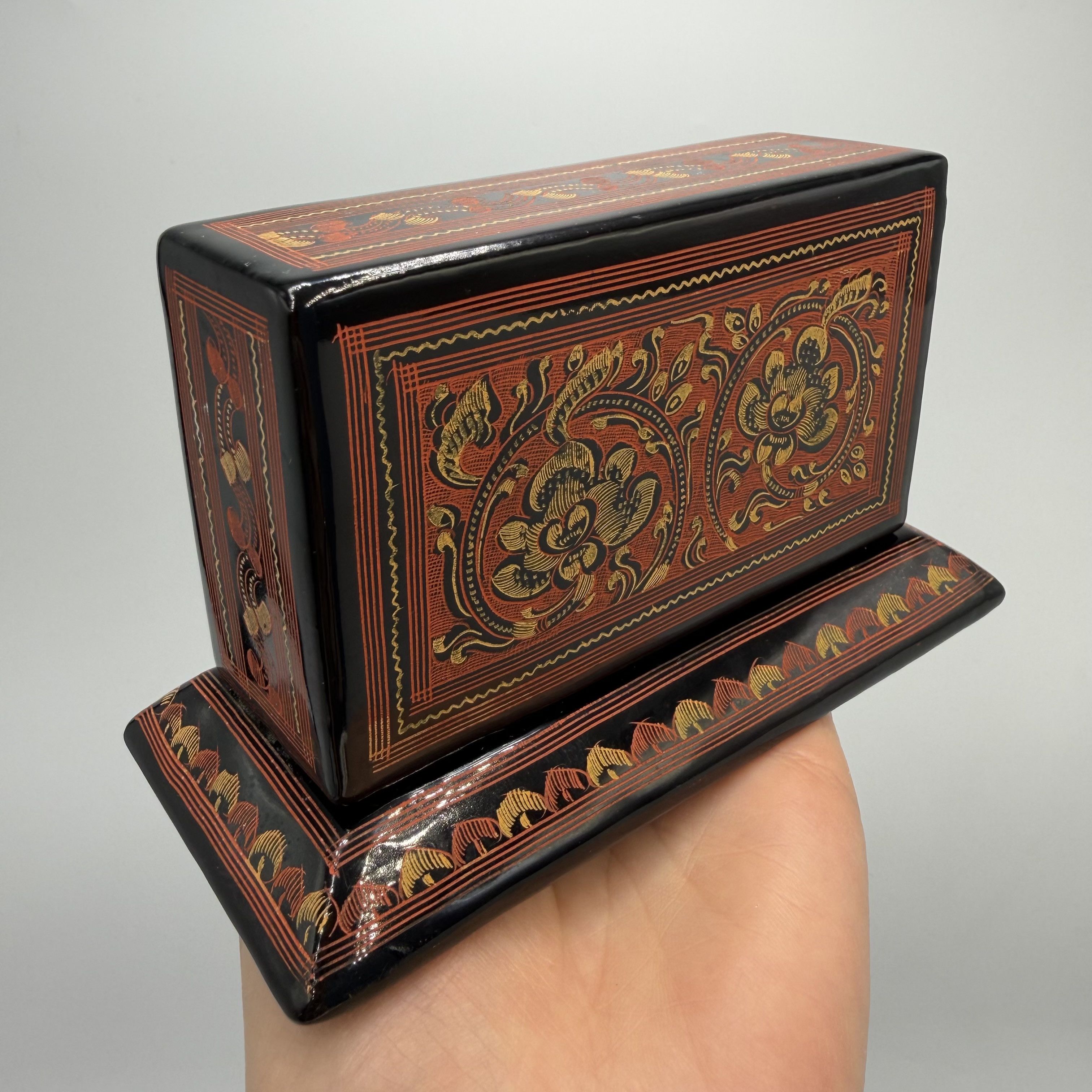 Vintage Vintage Lacquer Desk Organizer Box Black Hand Painted Size ONE SIZE - 9 Thumbnail