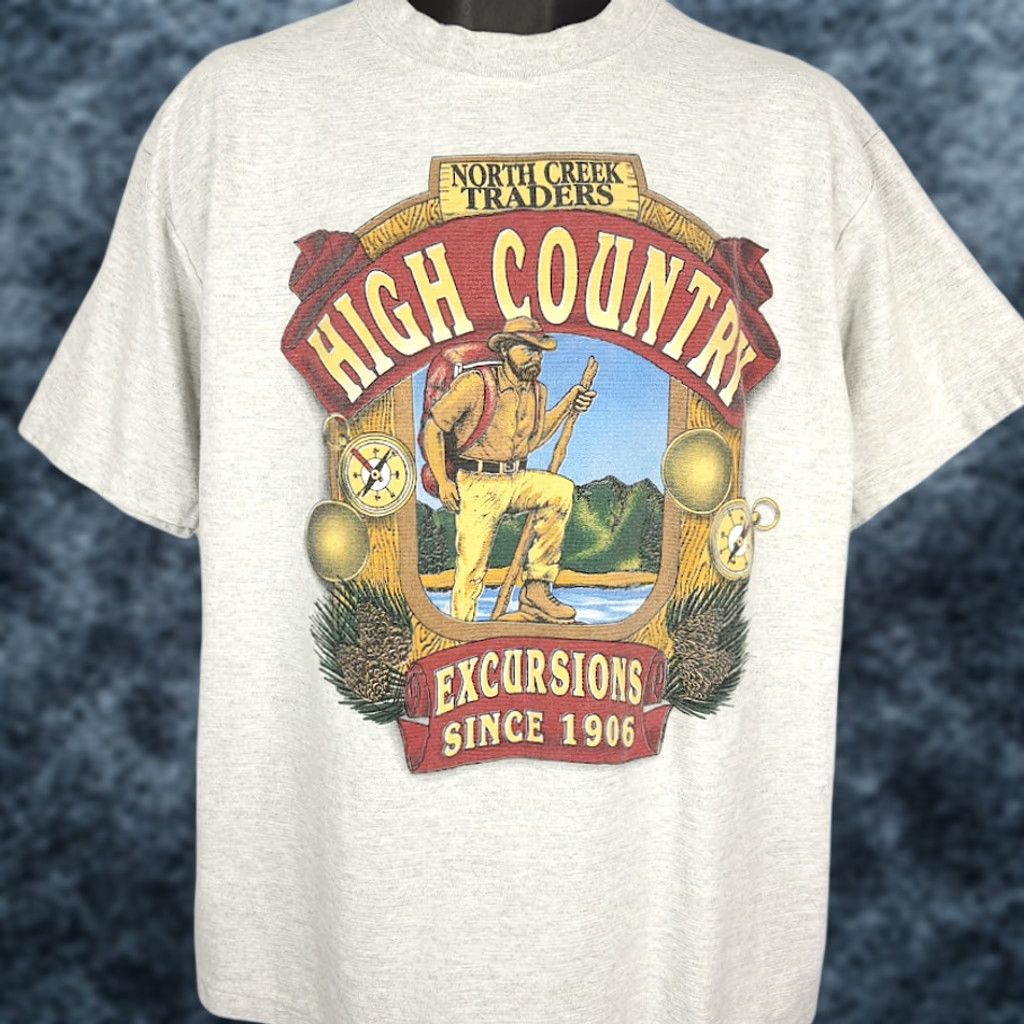 Vintage VINTAGE Hiking Excursions T Shirt Mens XL Gray Cotton 90s High Country Outdoors Made In USA North Creek Traders Mens T-Shirt Size US XL / EU 56 / 4 - 1 Thumbnail