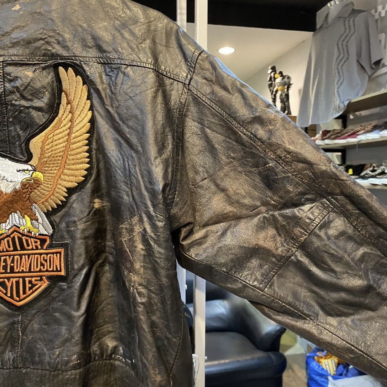 Harley Davidson RareVINTAGE Harley Davidson Distressed Bomber Leather Jacket Size US M / EU 48-50 / 2 - 9 Thumbnail
