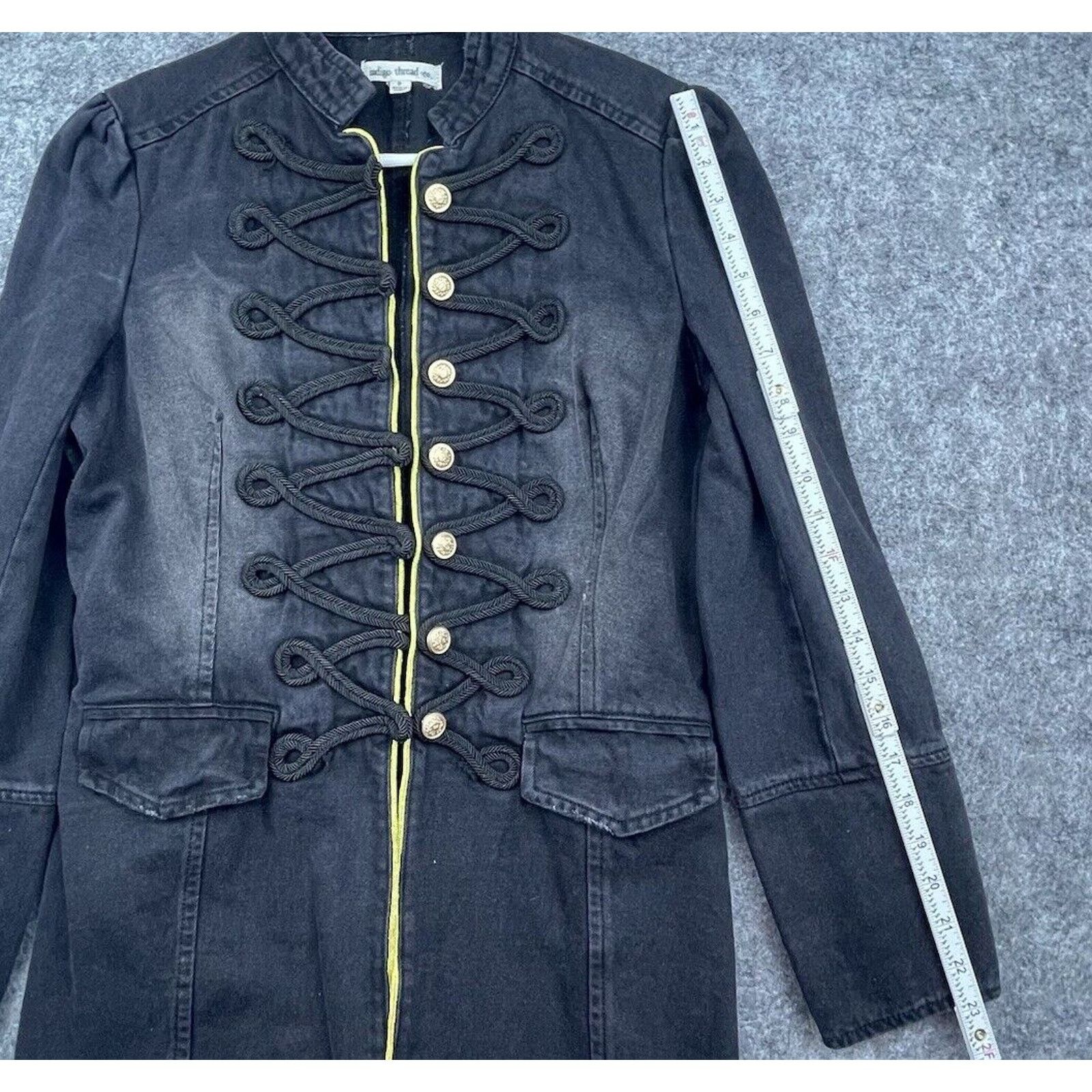 Other Indigo Thread Co Jacket S Black Denim Gold Buttons Military Size S / US 4 / IT 40 - 4 Thumbnail