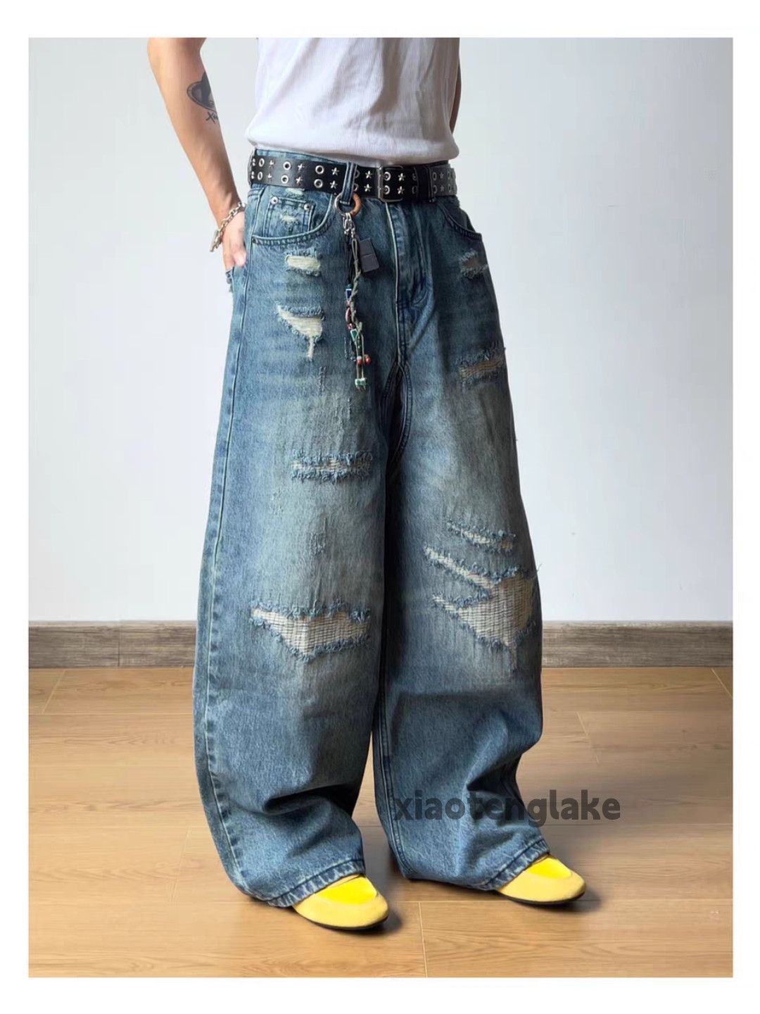 Jean xz washed faded loose baggy flared ripped damaged jeans Size US 33 - 4 Thumbnail