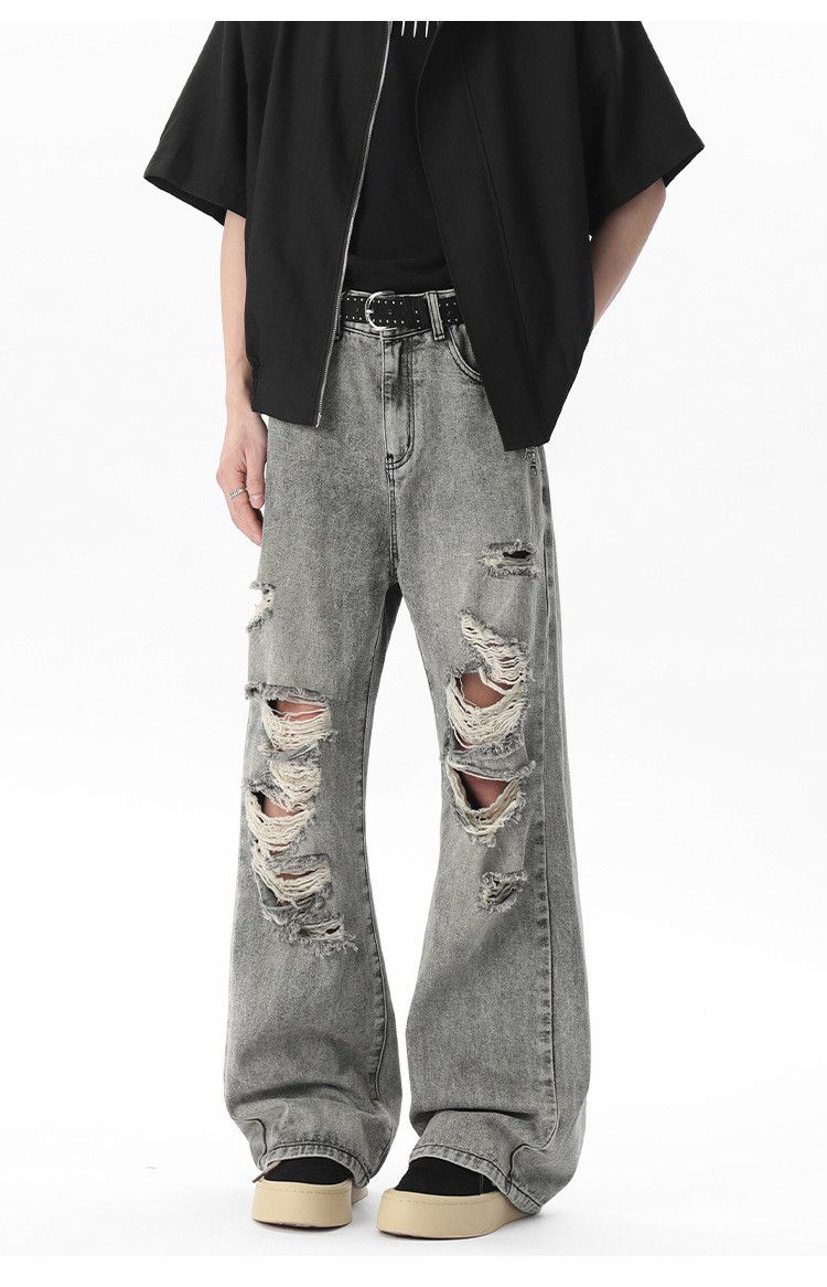 Japanese Brand Men's trendy retro loose wide-leg ripped jeans Size US 32 / EU 48 - 2 Thumbnail