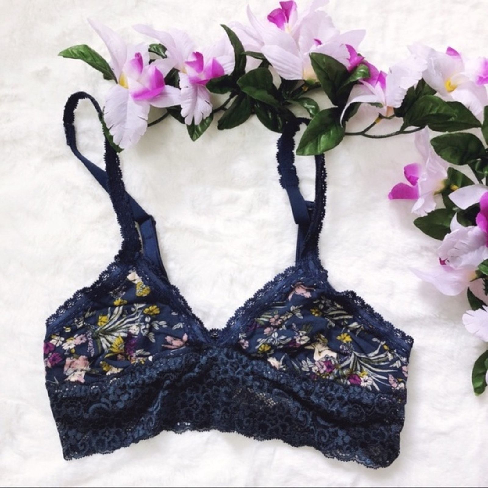 Other Soma Navy with Pattern Triangle Lace Bralette Size ONE SIZE - 1 Thumbnail