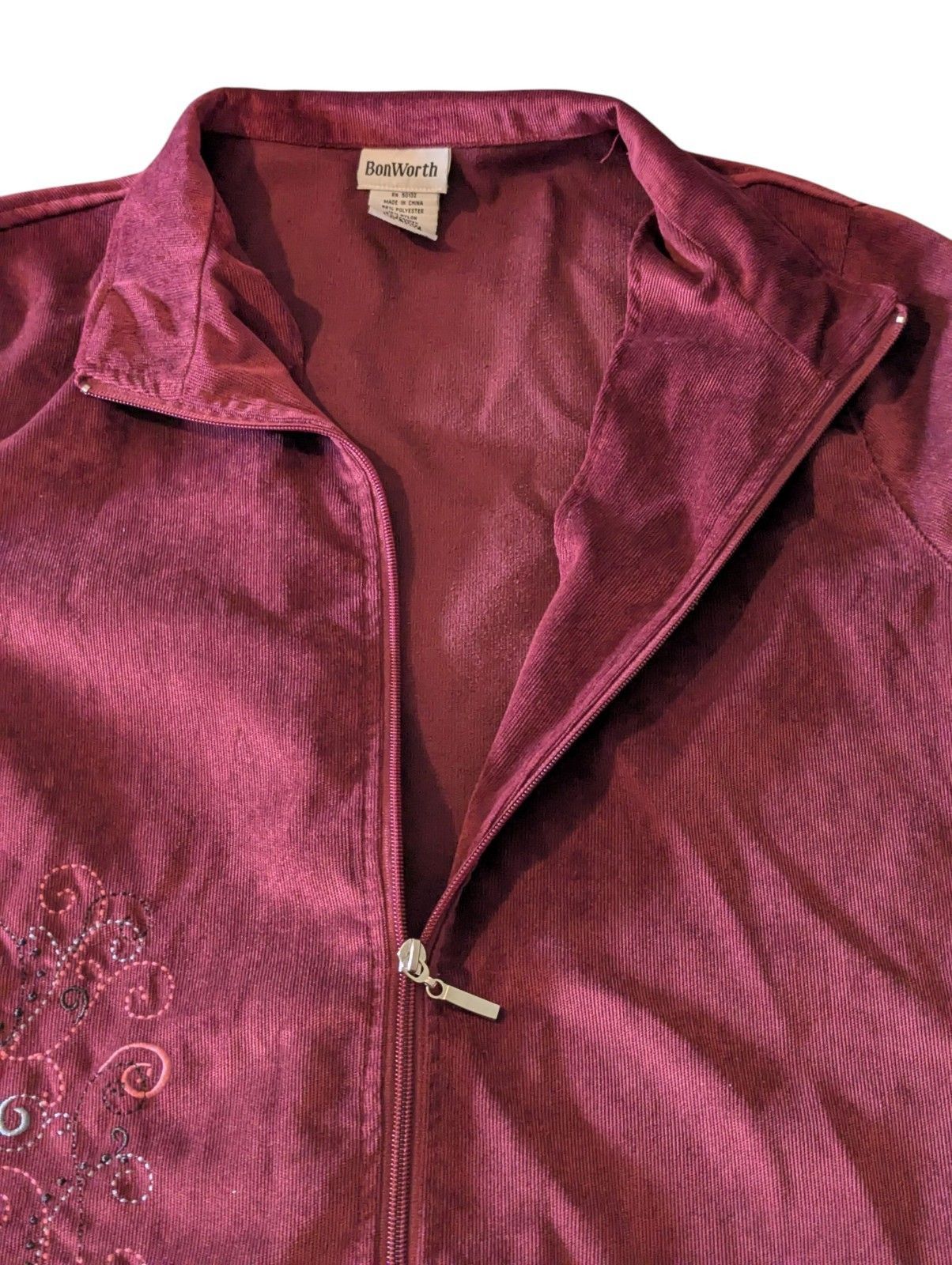 Other BonWorth Jacket Women Medium Petite Burgundy Corduroy Zip Size M / US 6-8 / IT 42-44 - 6 Thumbnail