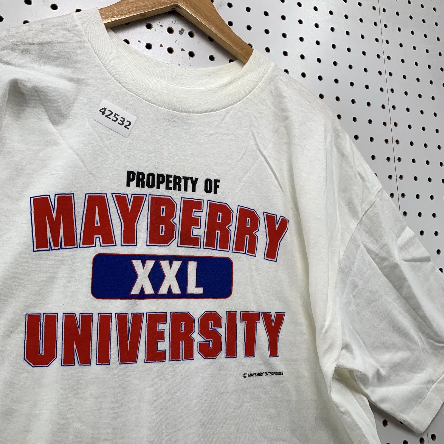 Vintage VTG 90s Mayberry University Shirt Mens XL White Graphic Print Crew Neck Short Sleeve USA Size US XL / EU 56 / 4 - 7 Thumbnail