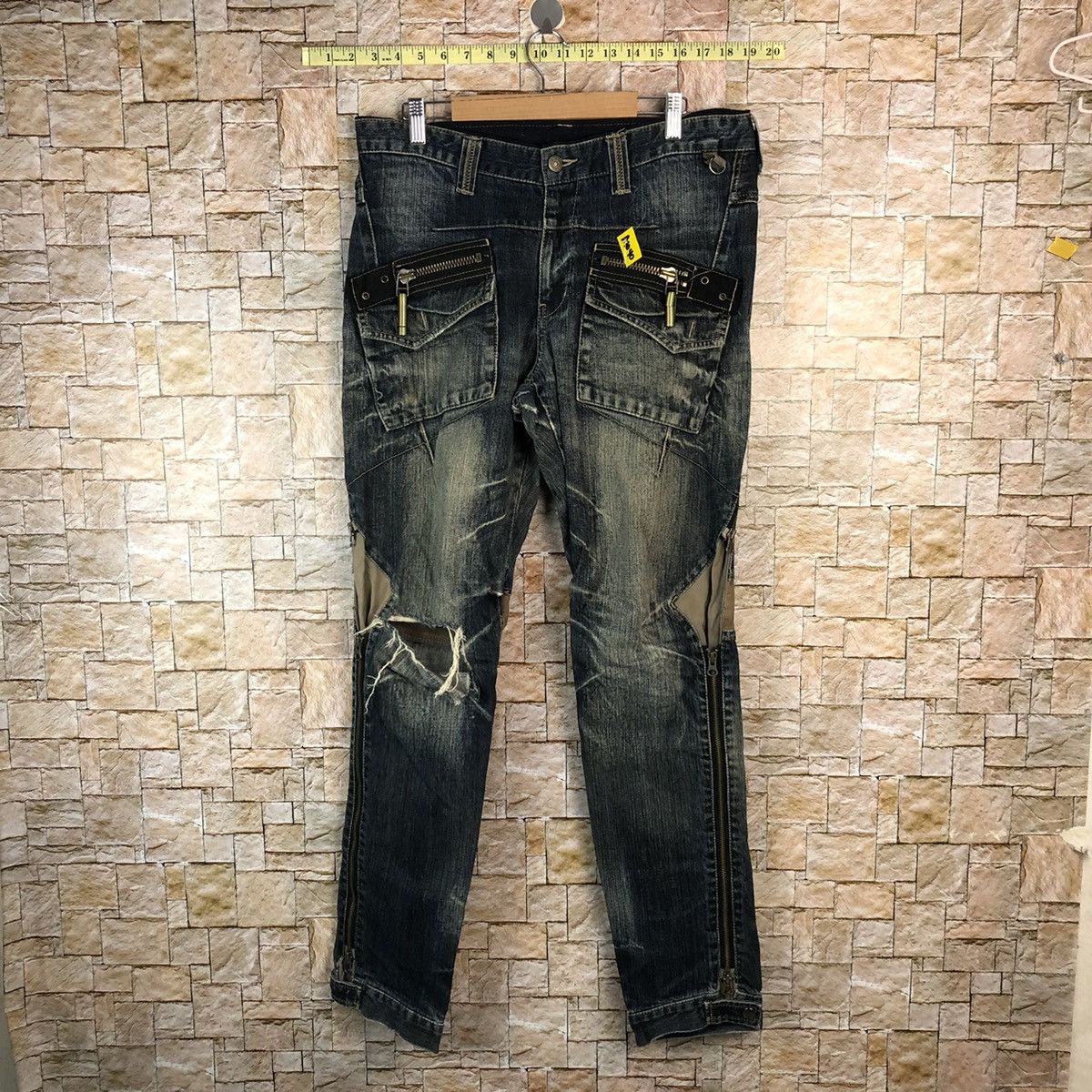 PPFM PPFM Blue Distressed ripped punk Denim Pants #A1040 Size US 33 - 1 Thumbnail