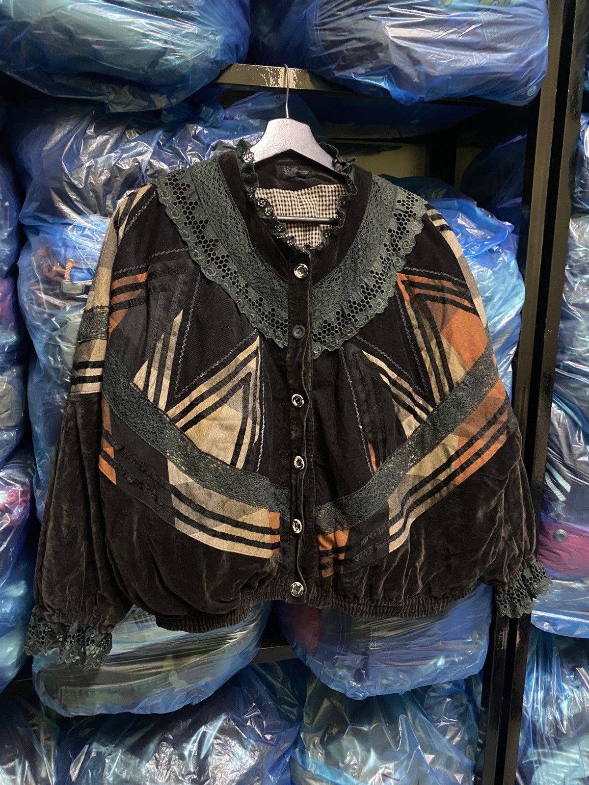 Other Vintage Boho Velvet Patchwork Jacket with Lace Collar Size L / US 10 / IT 46 - 3 Thumbnail