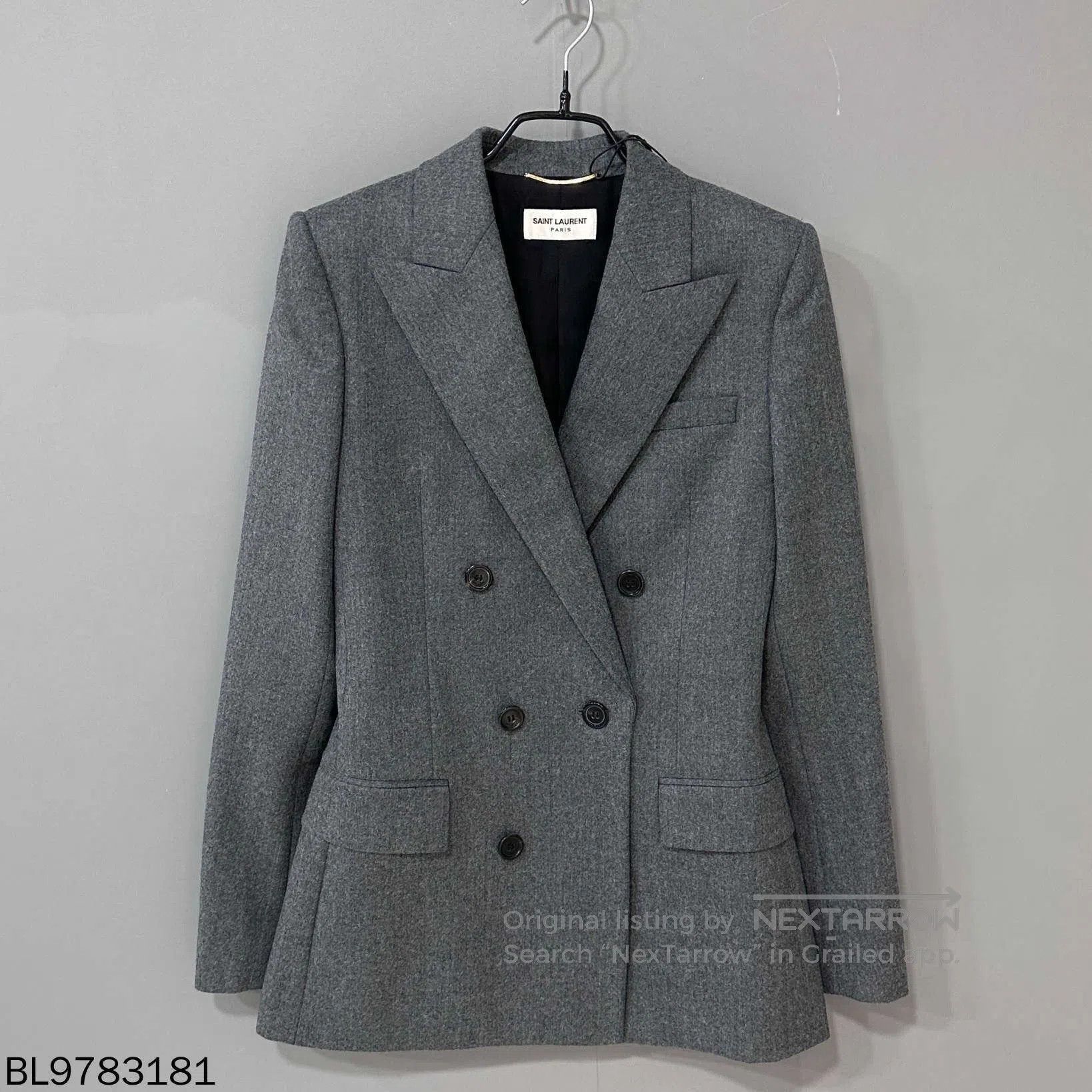 Saint Laurent Paris Saint Laurent Gray Double-Breasted Blazer. Size XS / US 0-2 / IT 36-38 - 1 Thumbnail