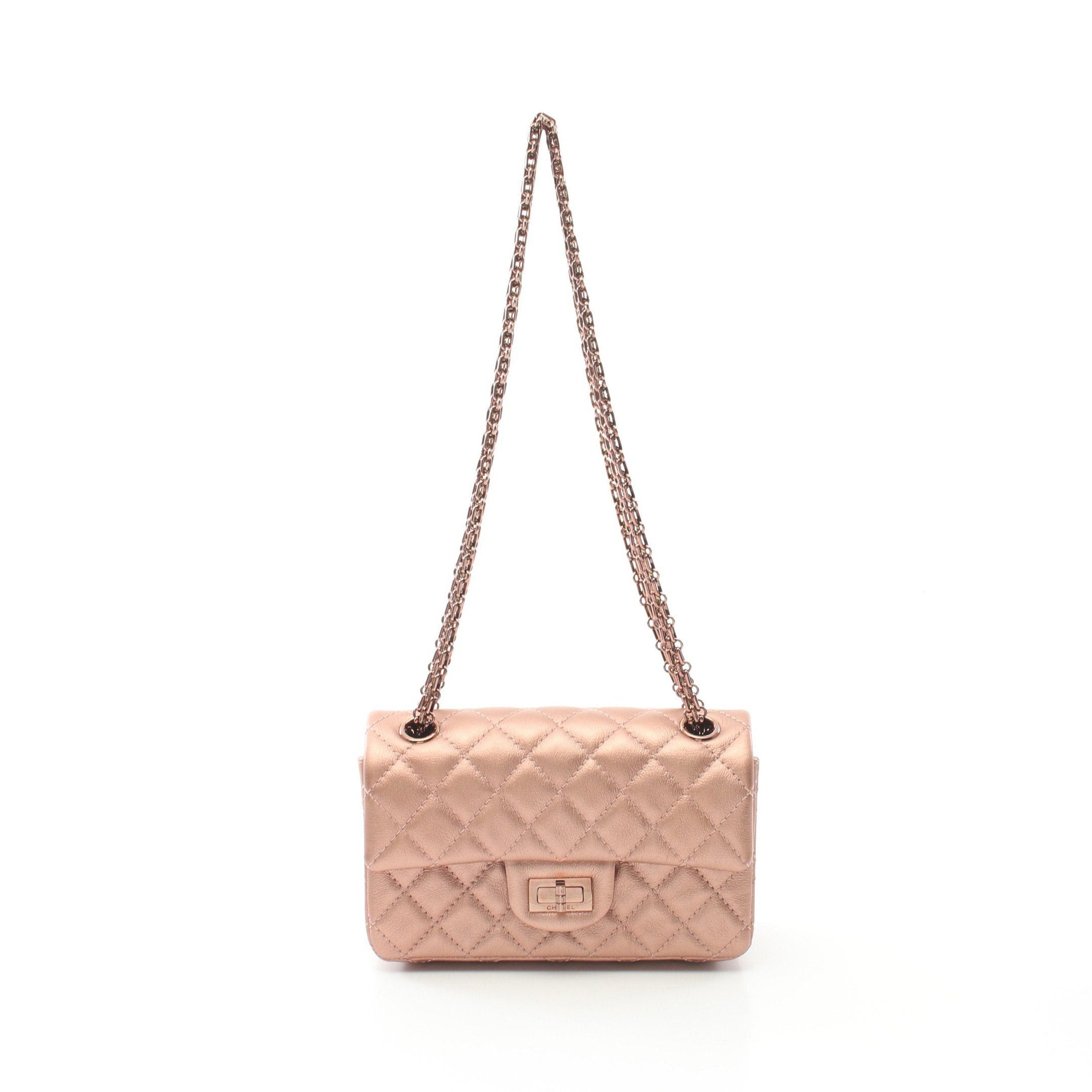 Chanel 2.55 Matelasse Double Chain Shoulder Bag Leather Pink Gold Hardware Metallic, Women's