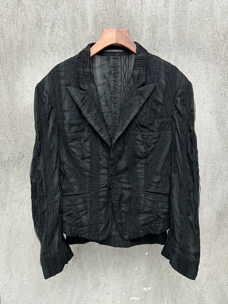 Yohji Yamamoto Black Lace Panel Suit Jacket Size US M / EU 48-50 / 2 - 1 Thumbnail