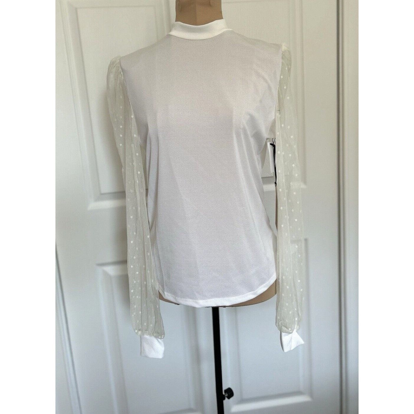 Other Halogen Top Ivory Mock Neck Mesh Clip Dot Long Sleeve Blouse Size S / US 4 / IT 40 - 1 Thumbnail