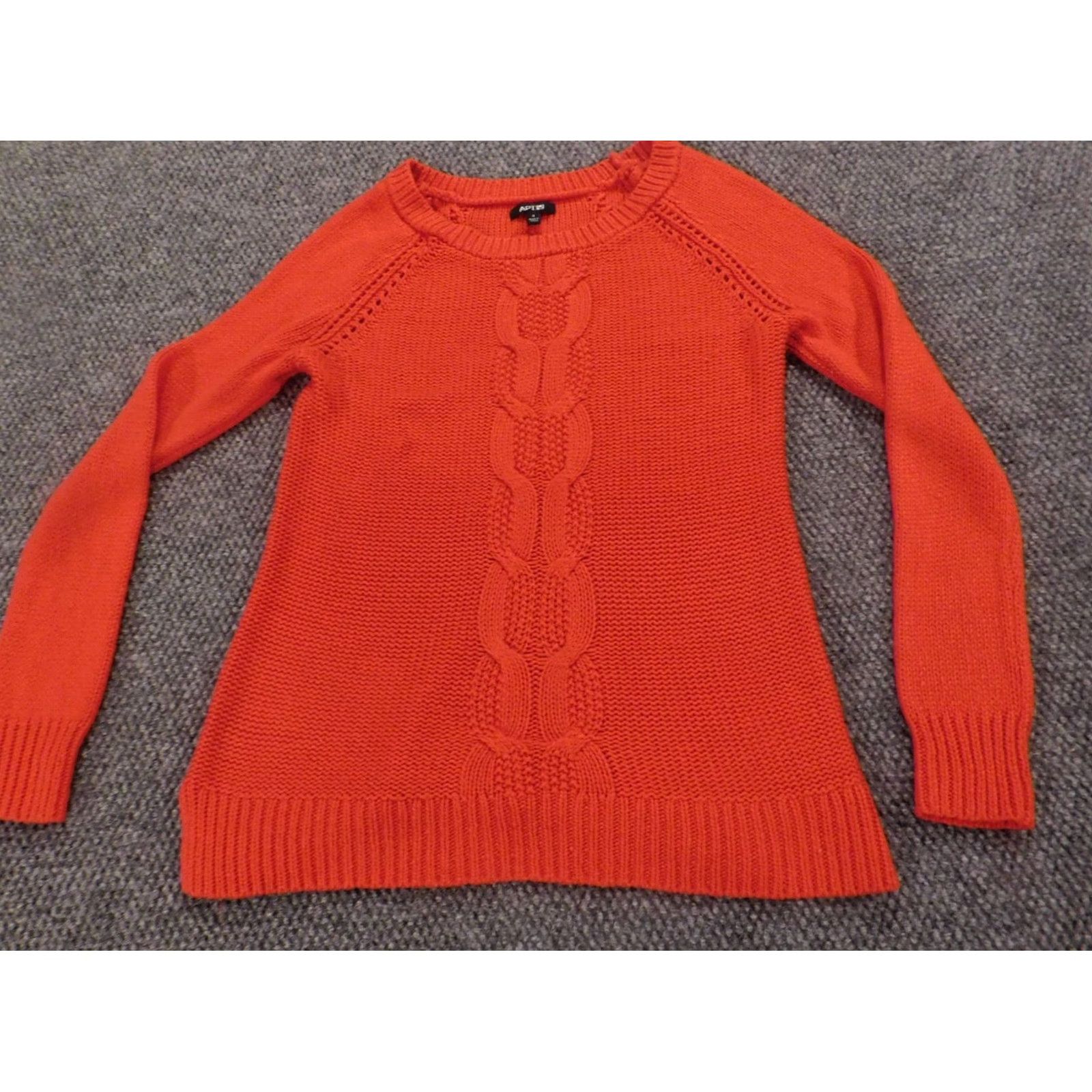 Apt. 9 Apt. 9 Womens Sweater Small Orange Pullover Crewneck Knit Solid Embroidered Casual Long Sleeve Classic Open Soft Chunky ACrylic Machine Washable Size S / US 4 / IT 40 - 2 Thumbnail
