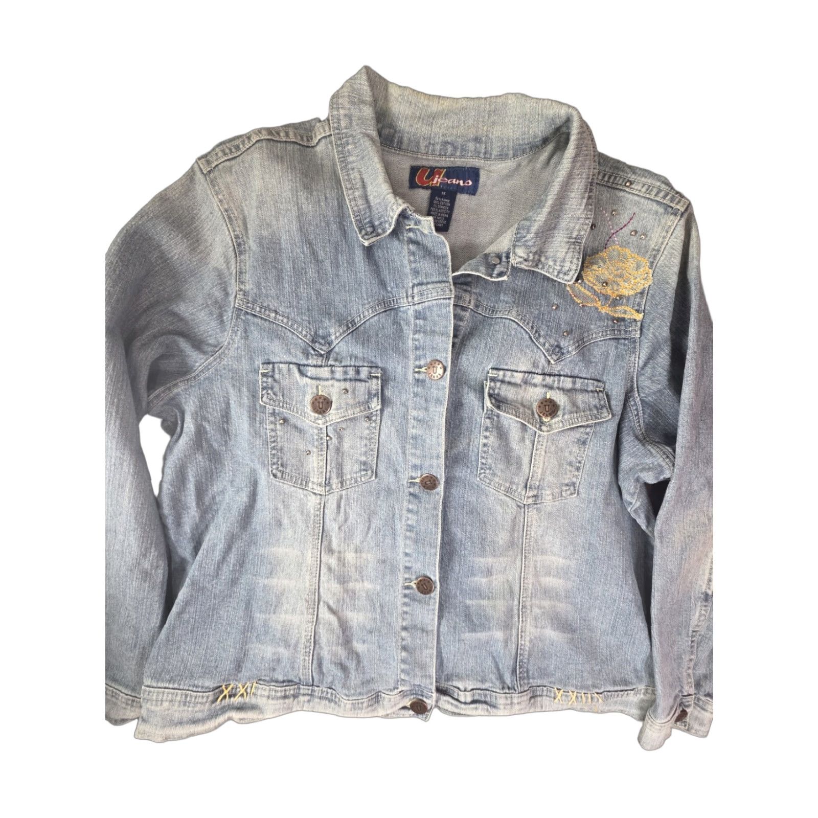 Denime VINTAGE U Jeans Denim Jacket Embroidered Distressed Womens XL Blue Cotton Basic Jacket Leather? Size 40" / US 18 - 1 Thumbnail