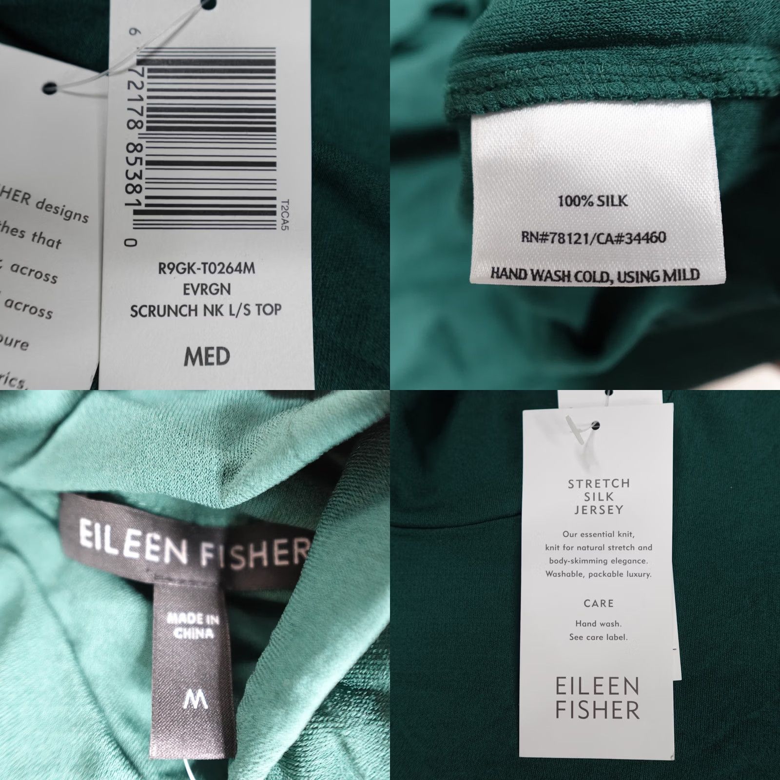 Eileen Fisher Eileen Fisher Blouse Shirt Womens Medium Green Silk Jersey Turtleneck Long Sleeve Pullover NEW Size M / US 6-8 / IT 42-44 - 8 Thumbnail