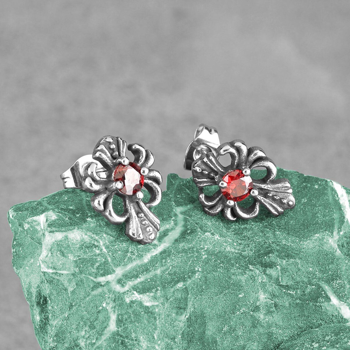 Jewelry Red Cross Stud Earrings Charm Stainless Earring Gift Size ONE SIZE - 2 Thumbnail