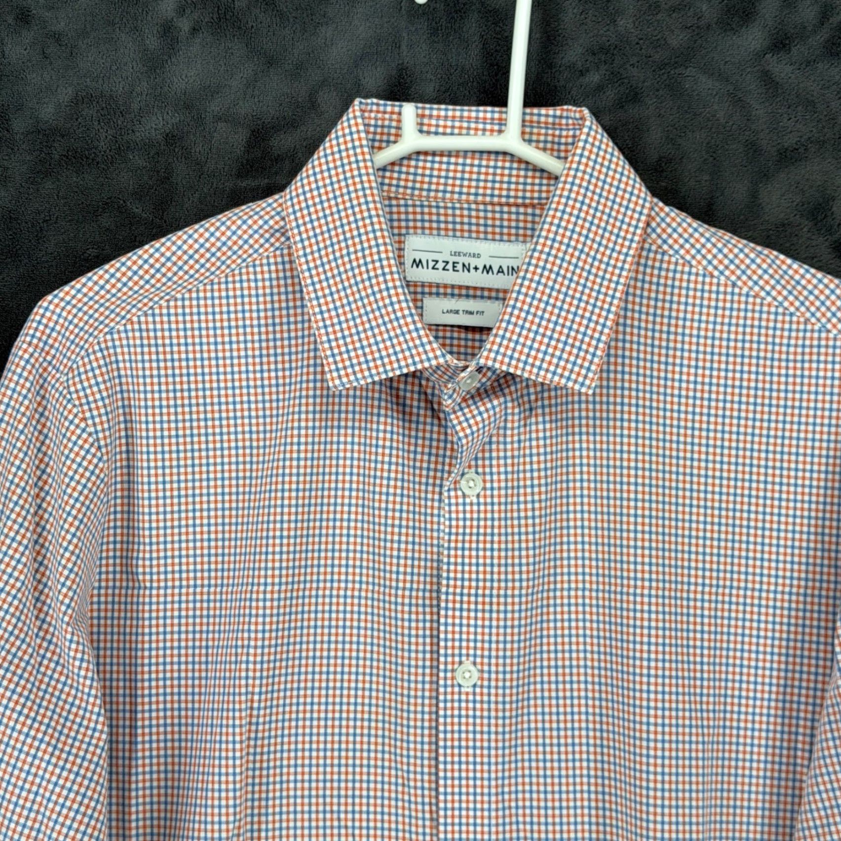 Mizzen+Main Mizzen+Main Leeward Dress Shirt Mens L Slim Fit Orange Blue Check L-9017 Size 42R - 2 Thumbnail