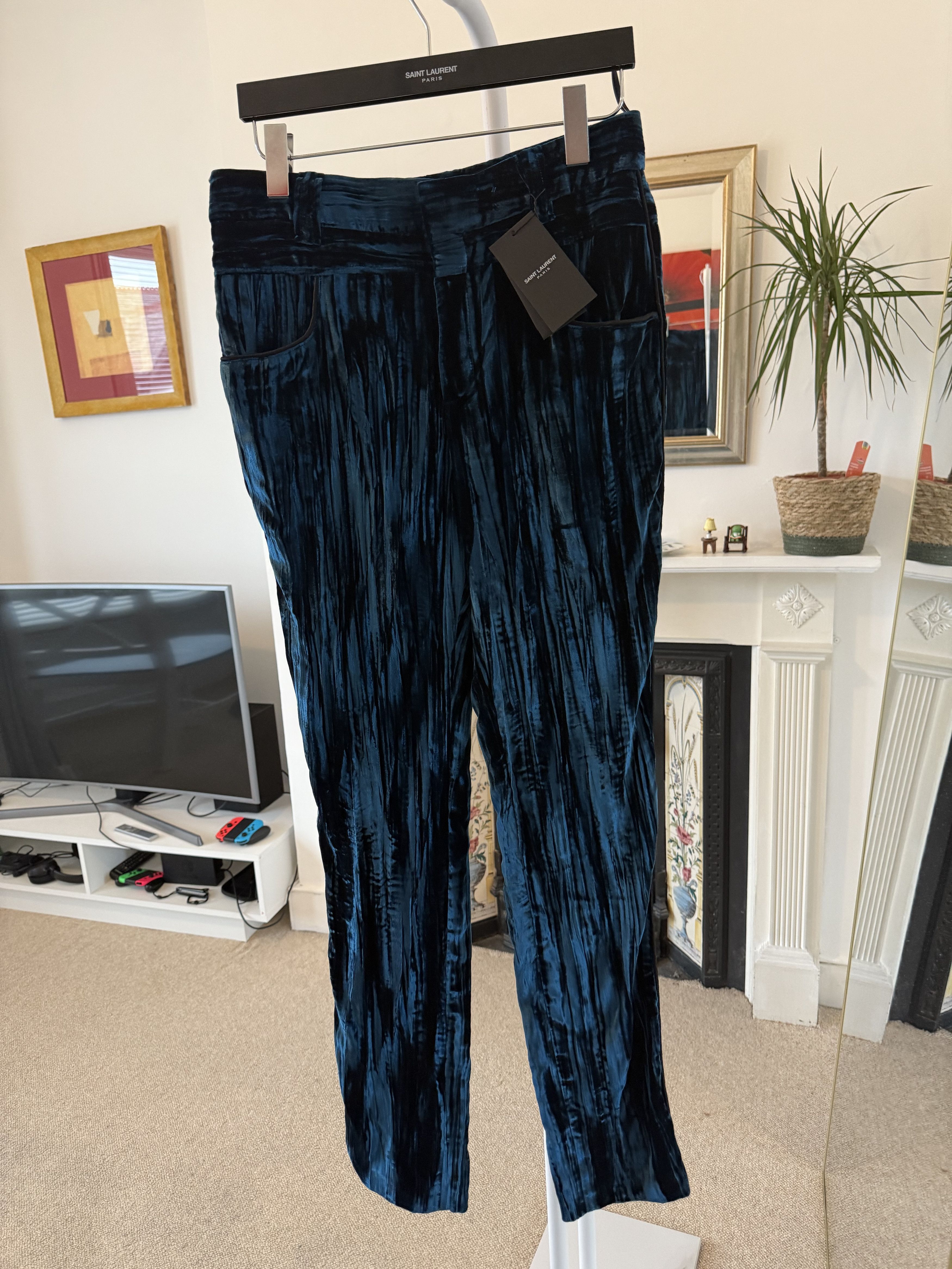 Saint Laurent Paris FW19' Saint Laurent Low Waist Velour Blue Striped Pants Size US 30 / EU 46 - 5 Thumbnail