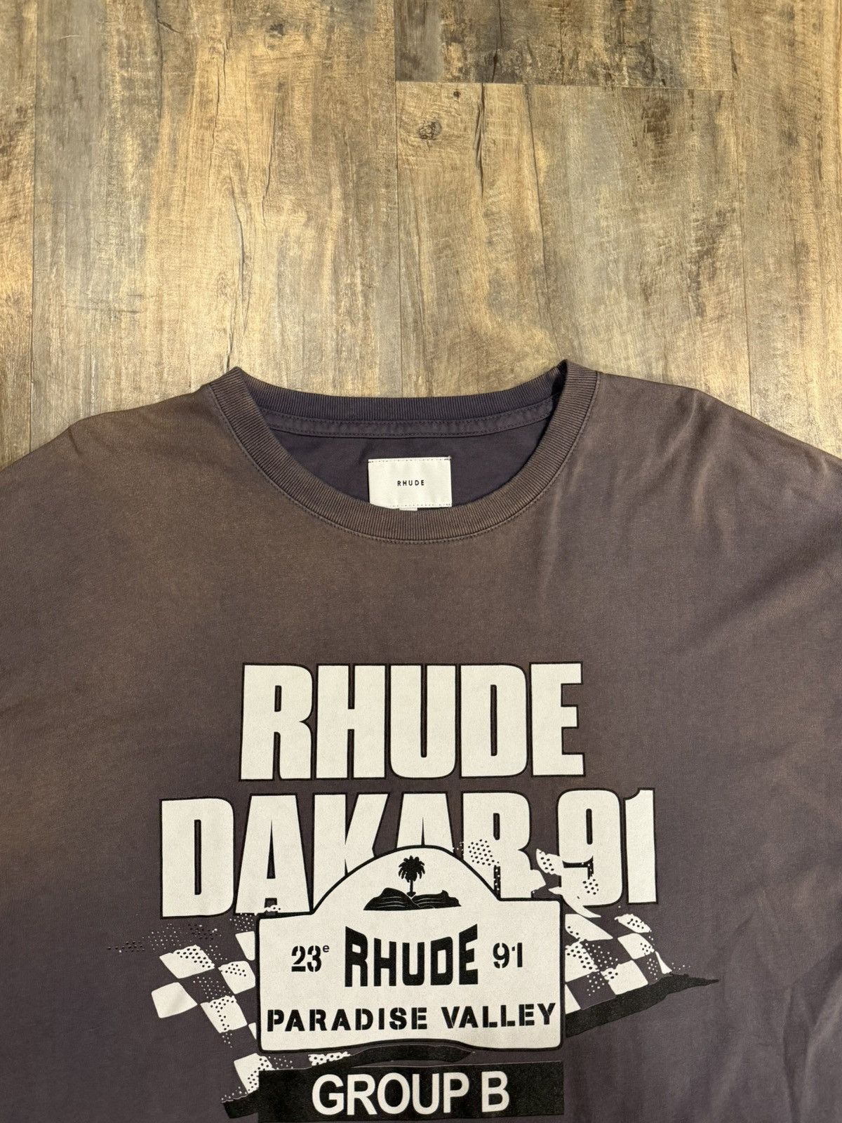 RARE Rhude Dakar 91 Logo L/S Tee Faded Grey Rally Racing