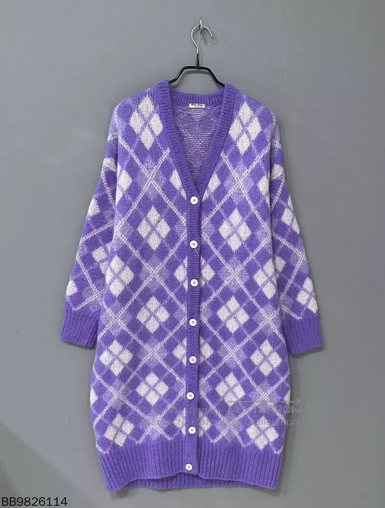 Miu Miu Miu Miu 38 Mohair diamond lattice knit cardigan | Grailed