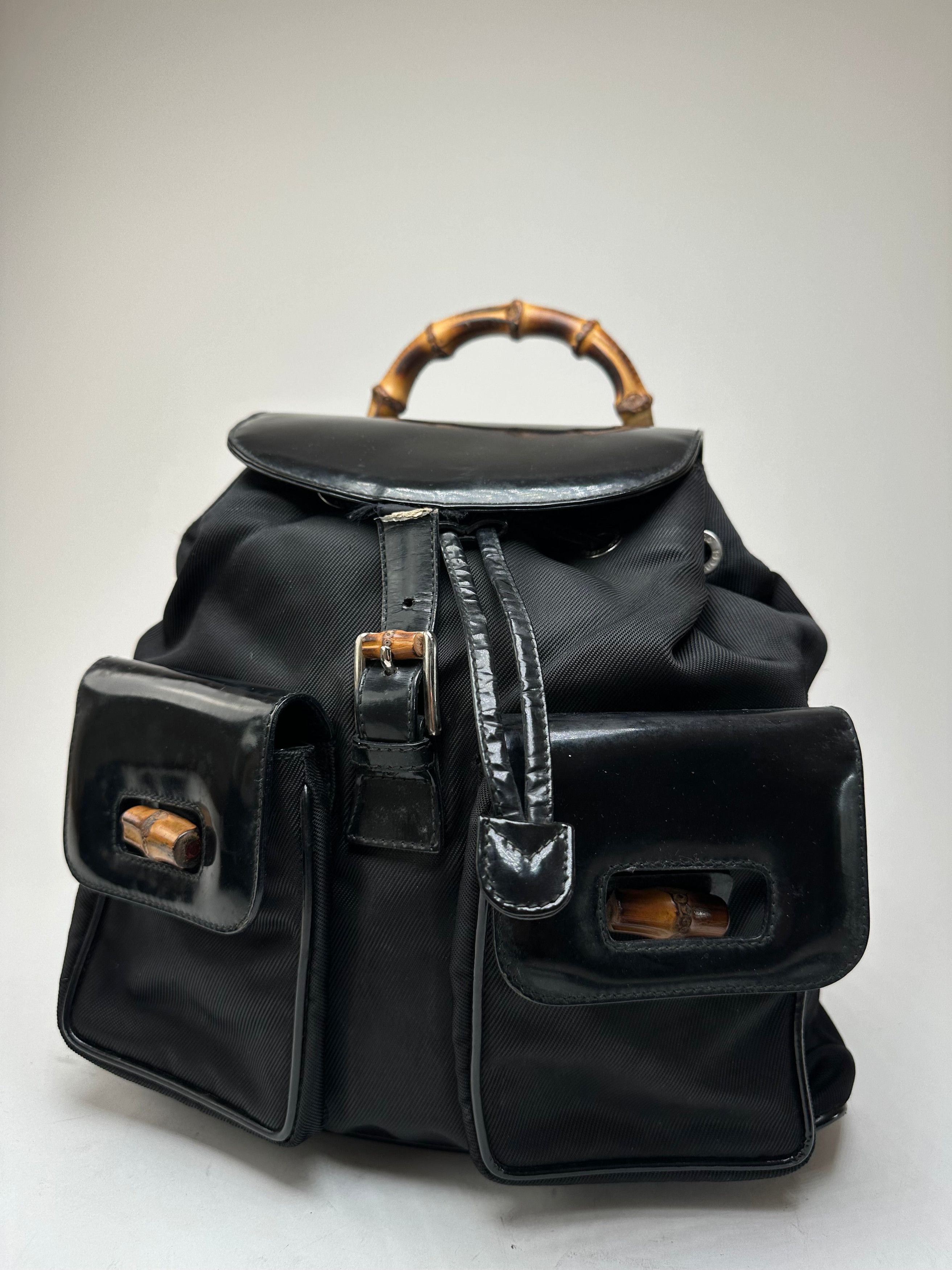 Gucci Vintage Patent Leather Bamboo Backpack Black Size ONE SIZE - 1 Thumbnail