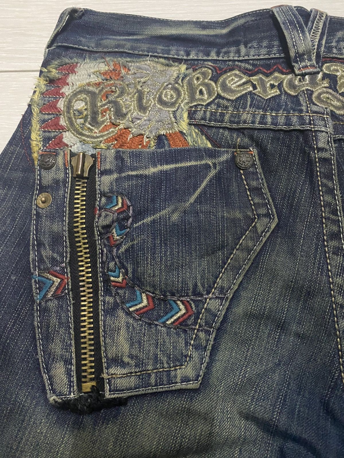 Tornado Mart Japan Brand Riobera Embroidered Karakuri Logo Baggy Jeans Size US 33 - 11 Thumbnail